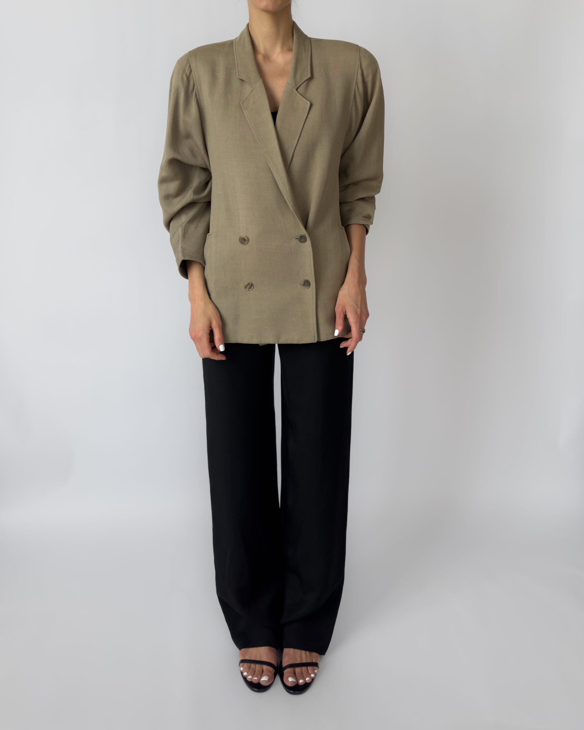 Linen Double-Breasted Jacket | Olive Green