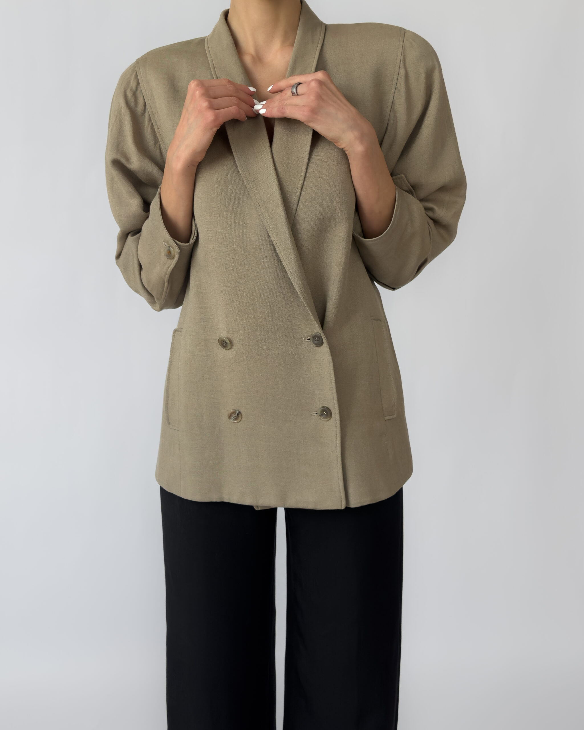 Linen Double-Breasted Jacket | Olive Green
