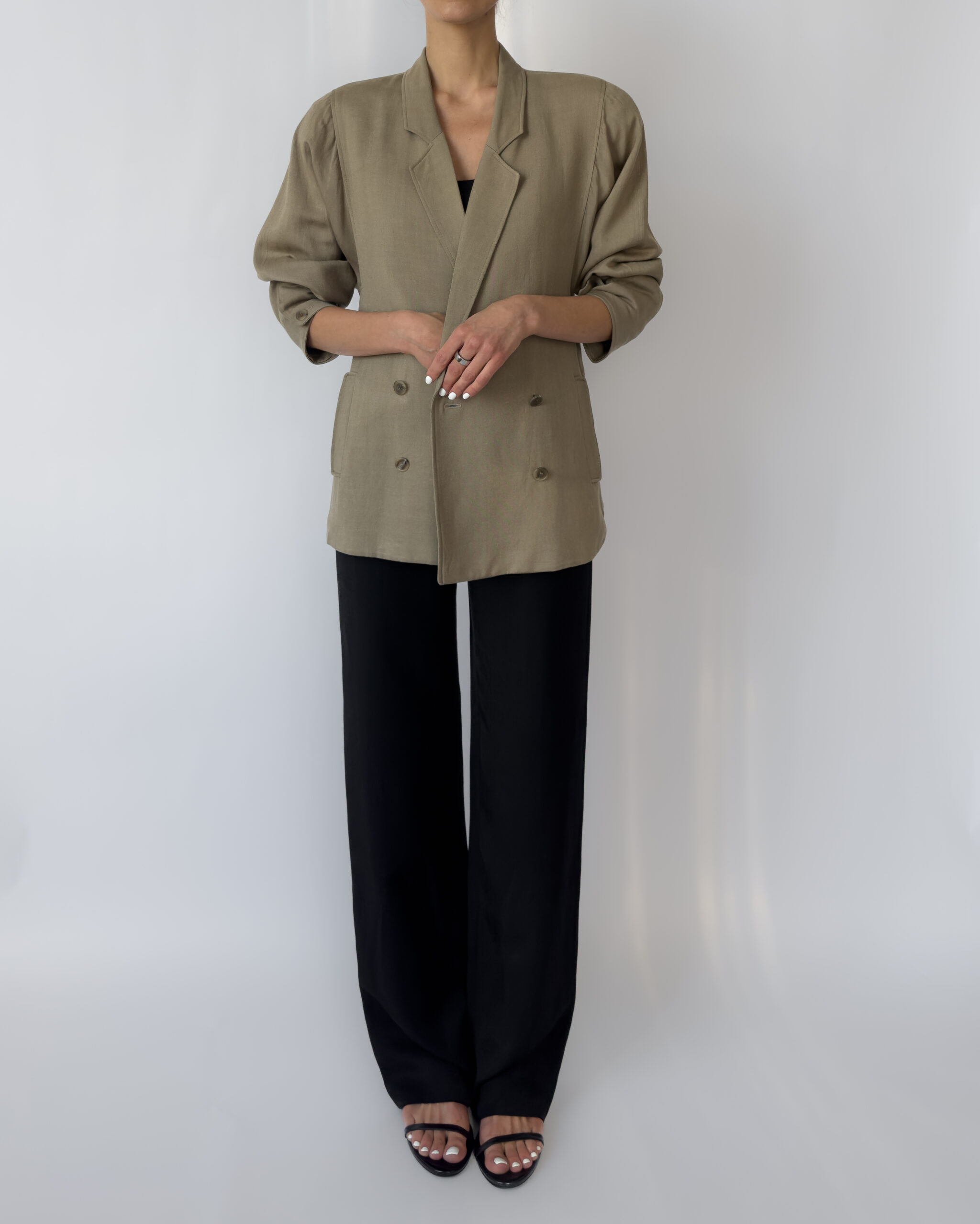 Linen Double-Breasted Jacket | Olive Green