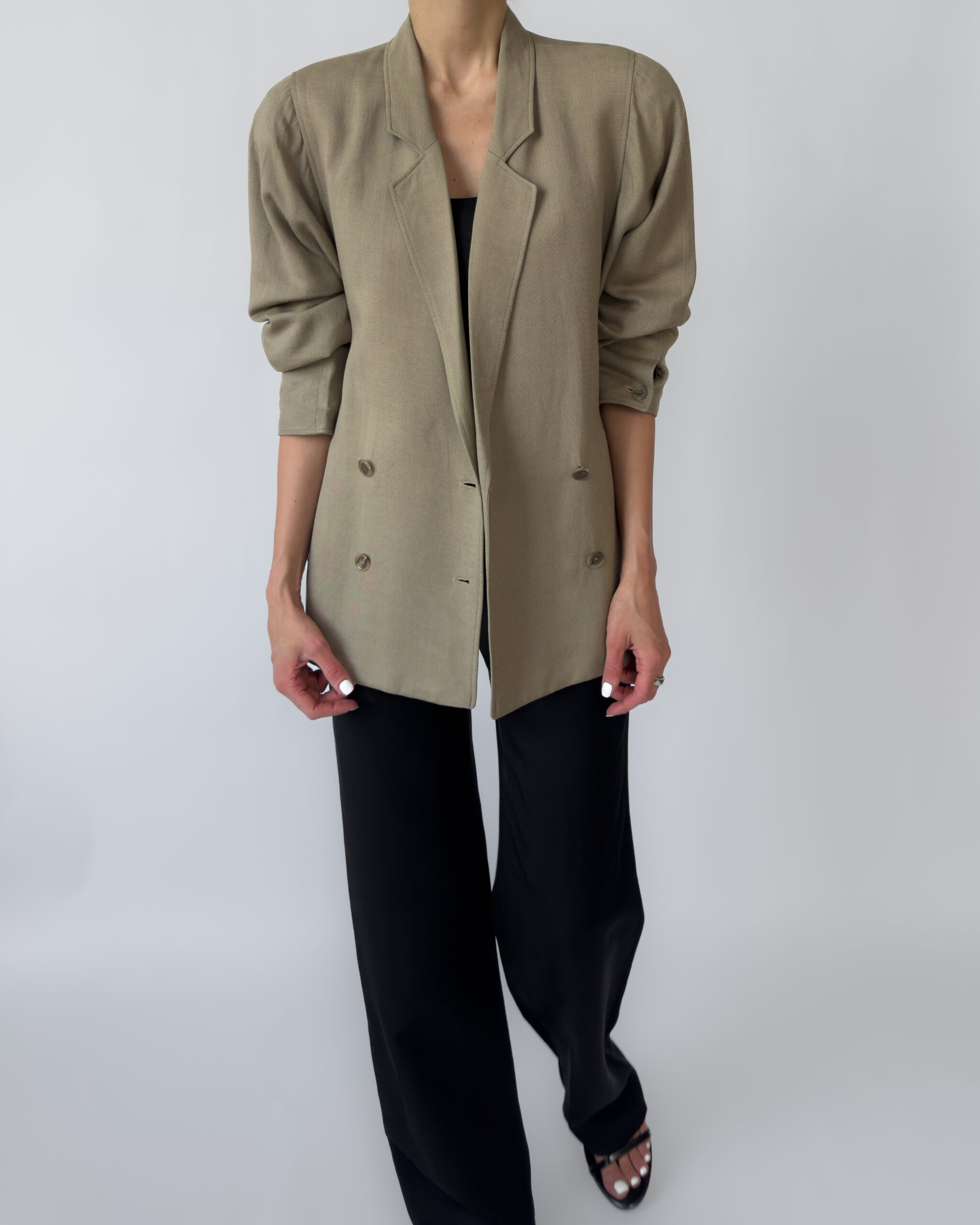 Linen Double-Breasted Jacket | Olive Green