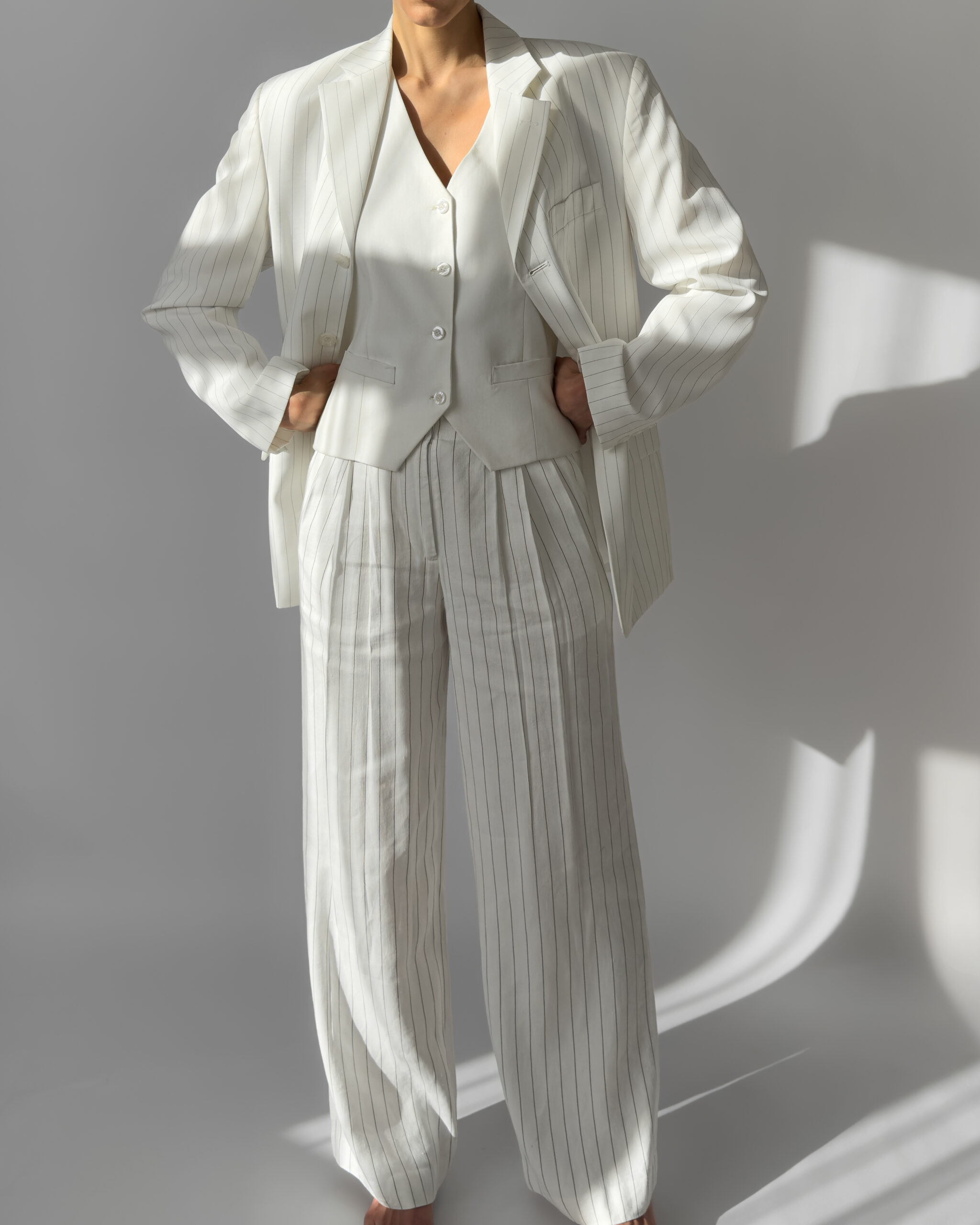 Pinstriped Blazer | White