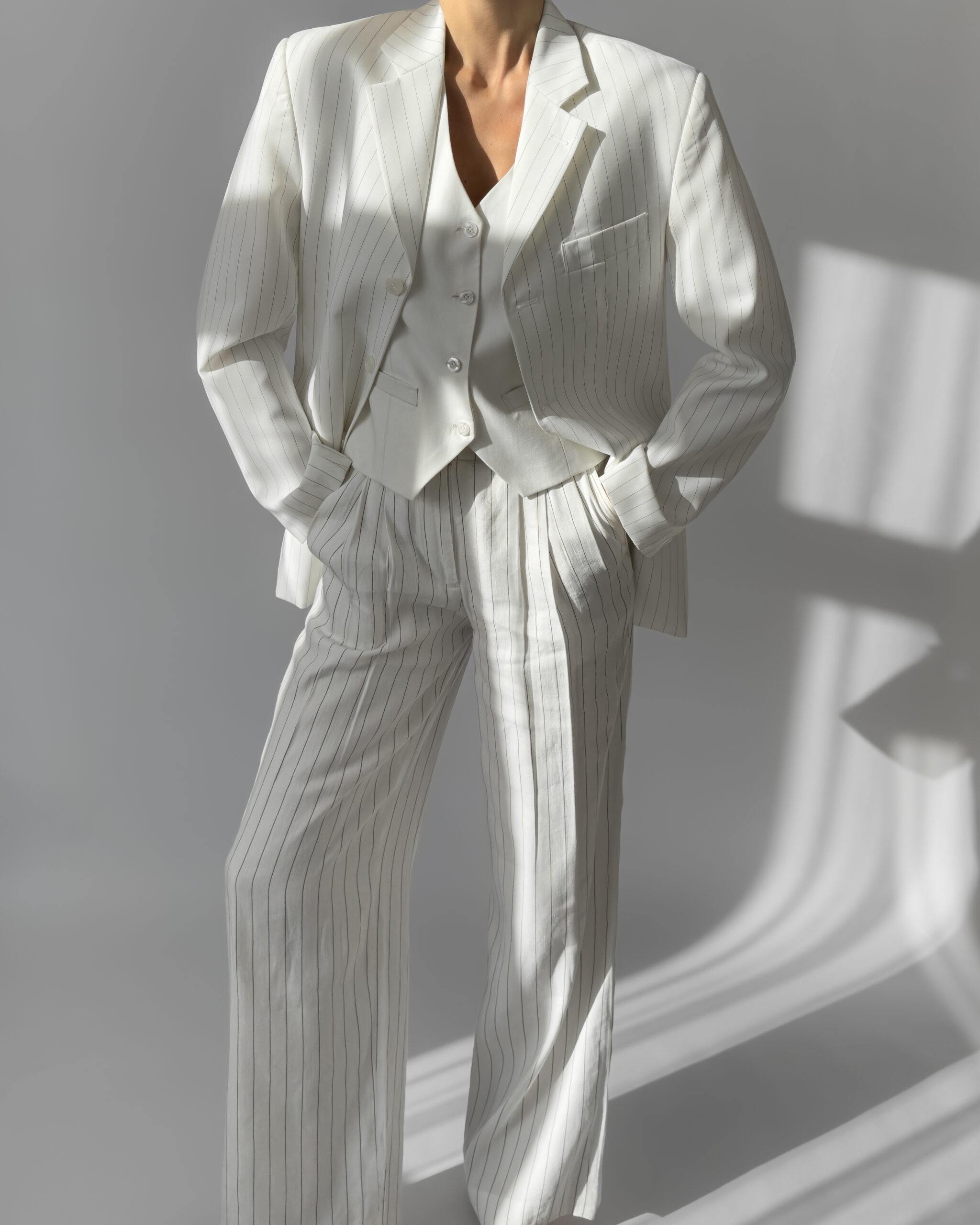 Pinstriped Blazer | White