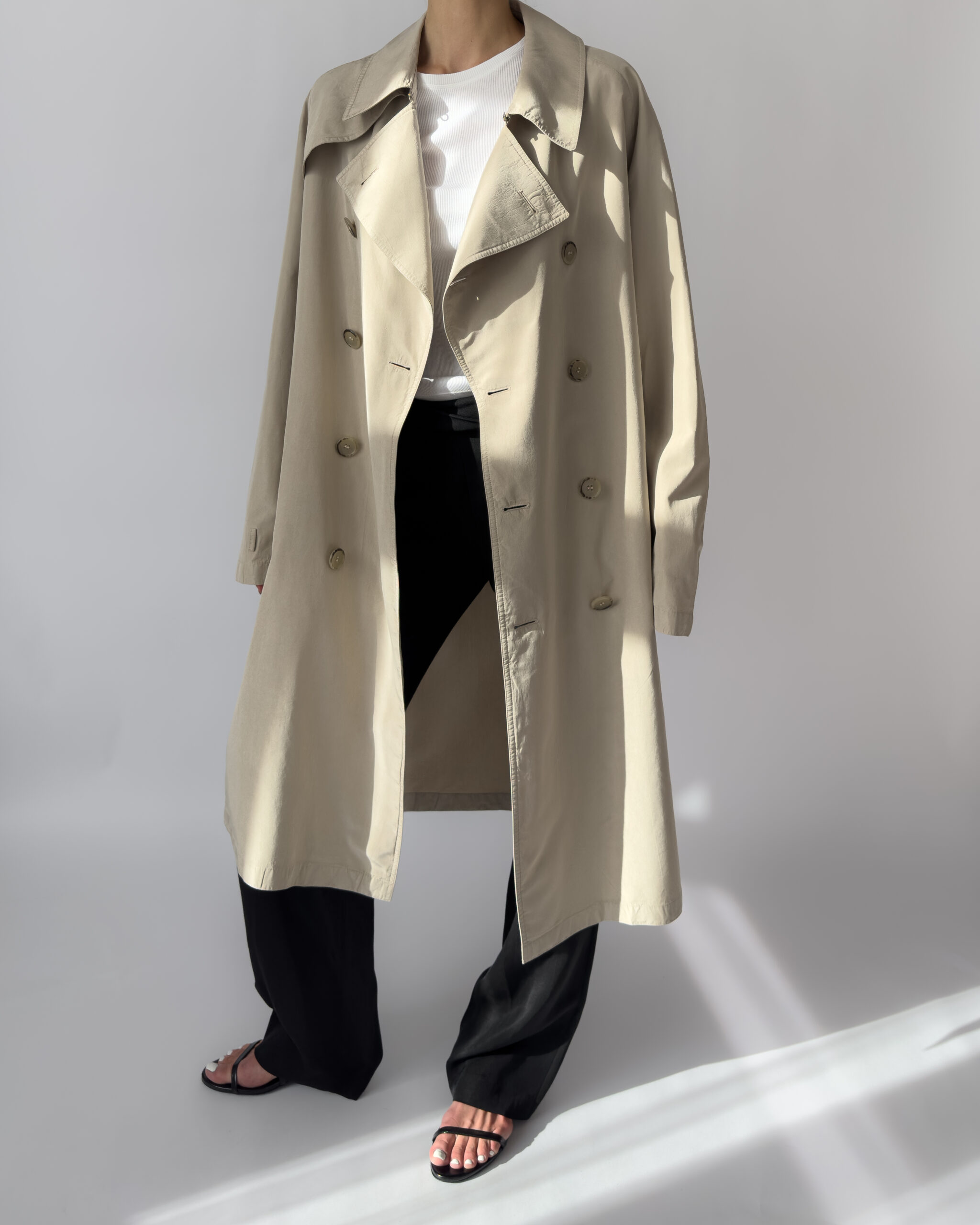 Pure Silk Double Breasted Trench Coat | Beige