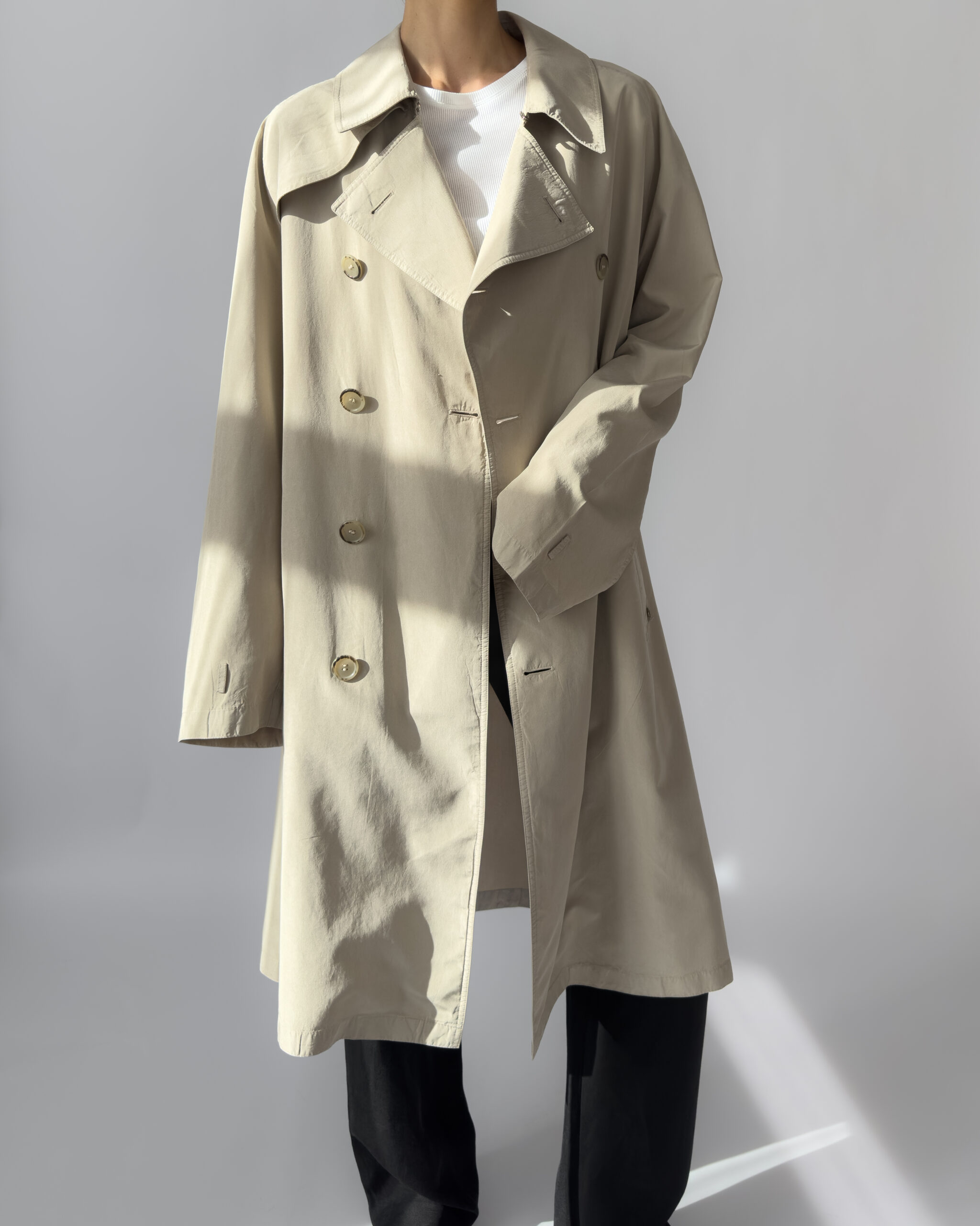 Pure Silk Double Breasted Trench Coat | Beige