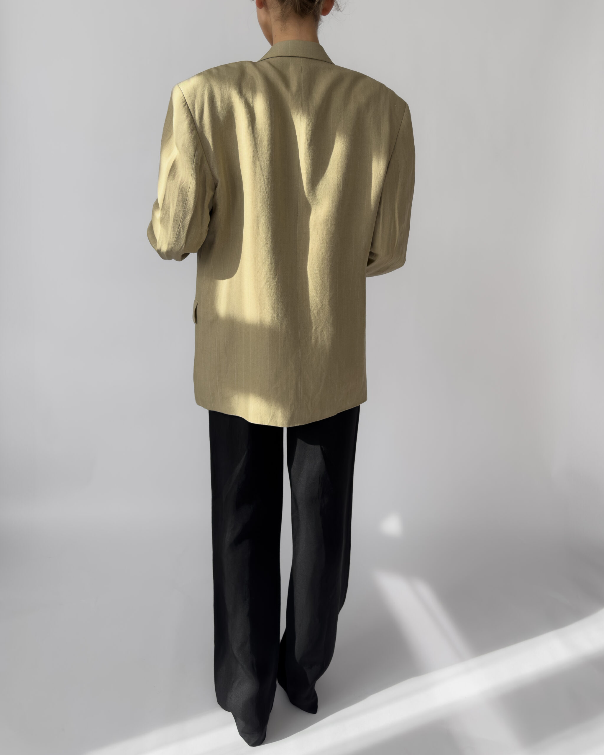 Yves Saint Laurent Pinstriped Wool Blend Blazer | Light Olive