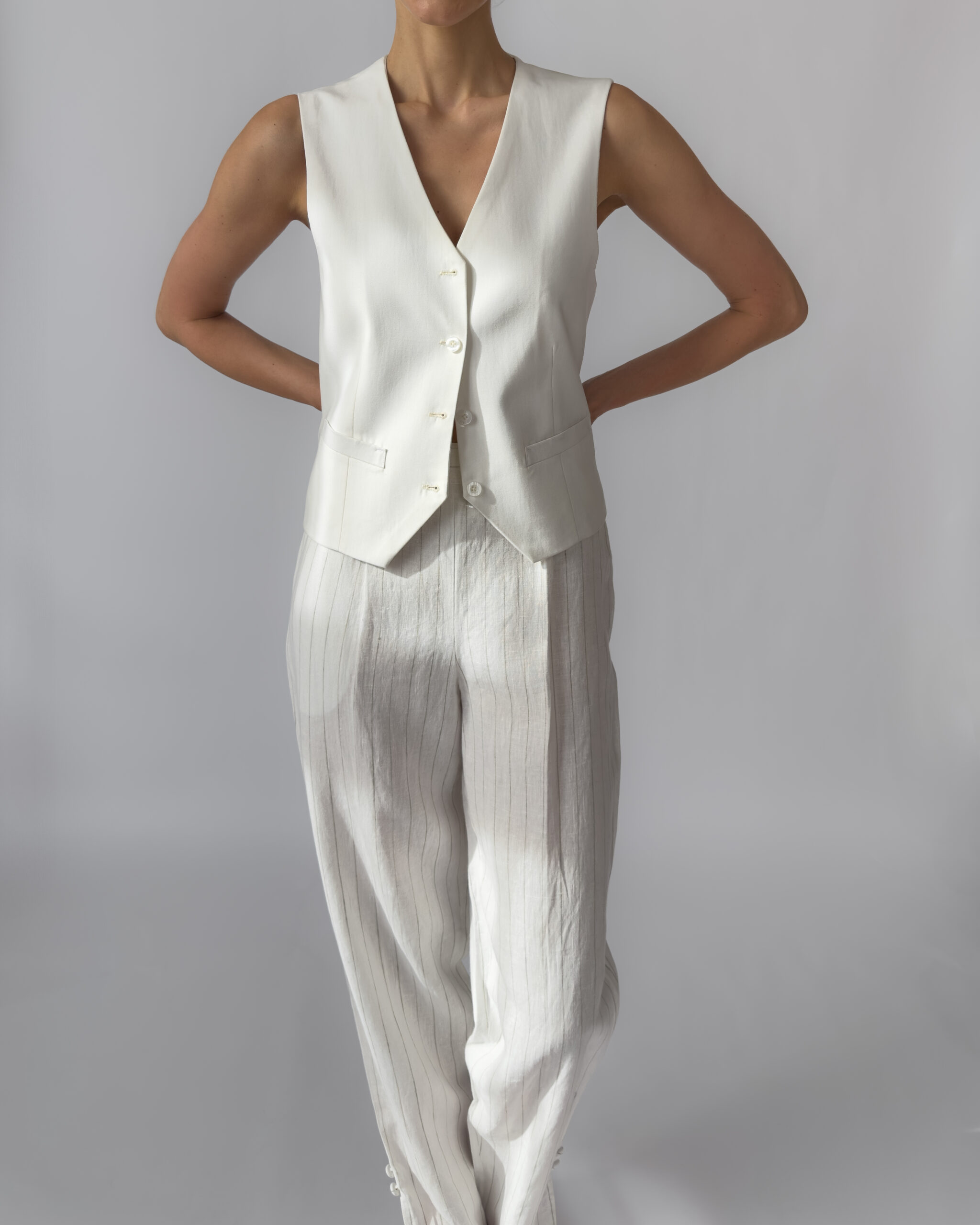 Pinstriped Linen Trousers | White