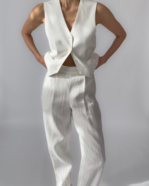 Pinstriped Linen Trousers | White