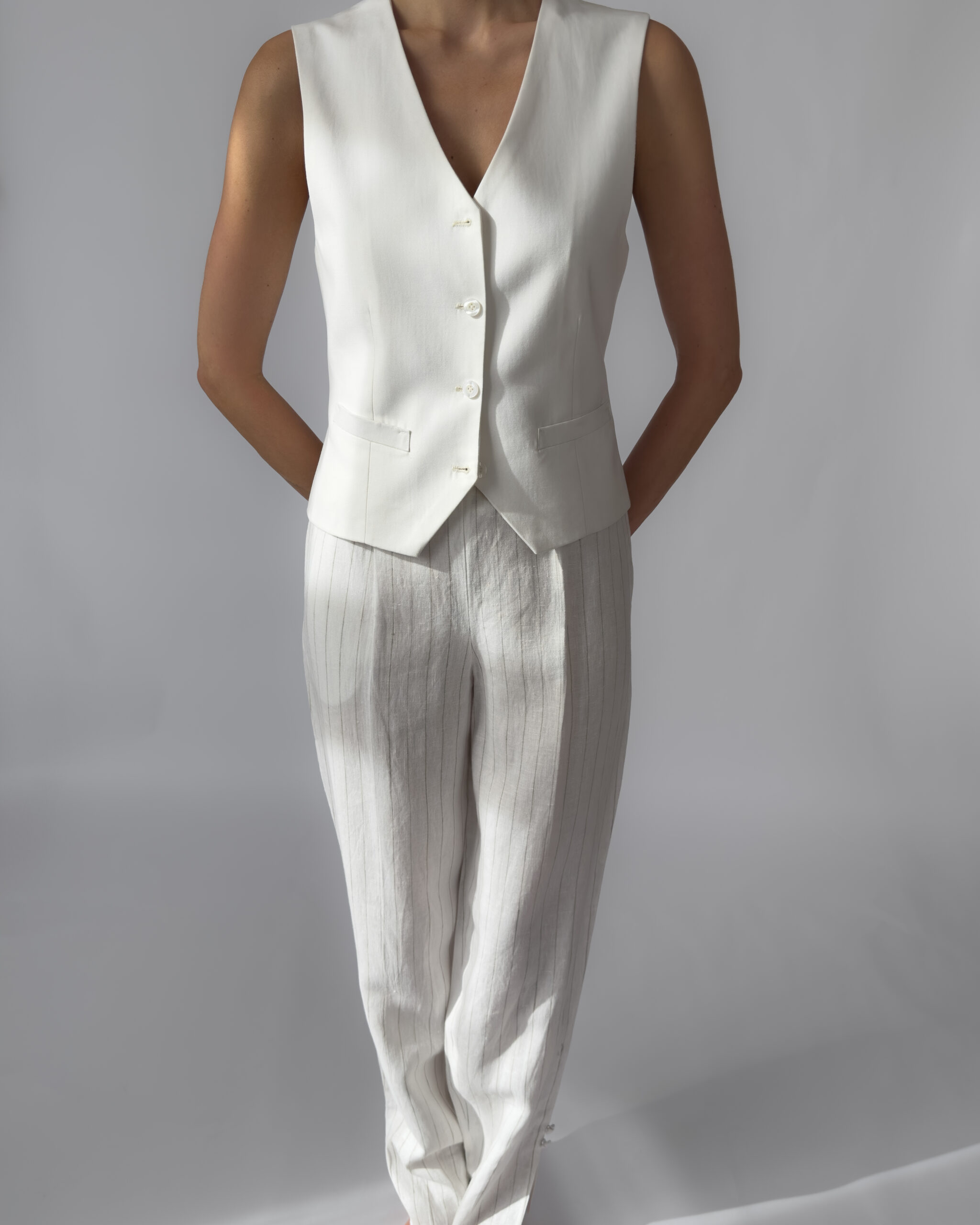Pinstriped Linen Trousers | White