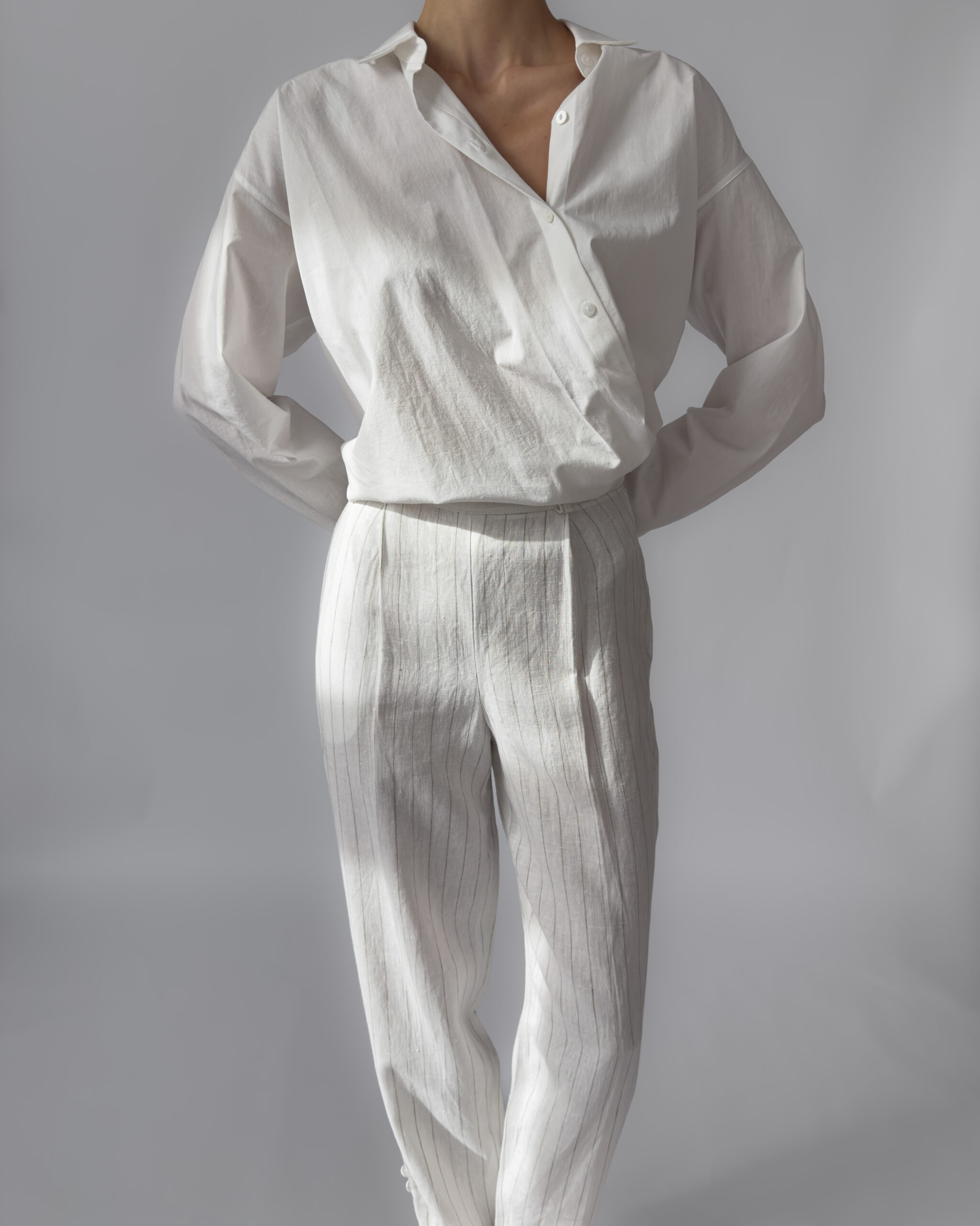 Pinstriped Linen Trousers | White