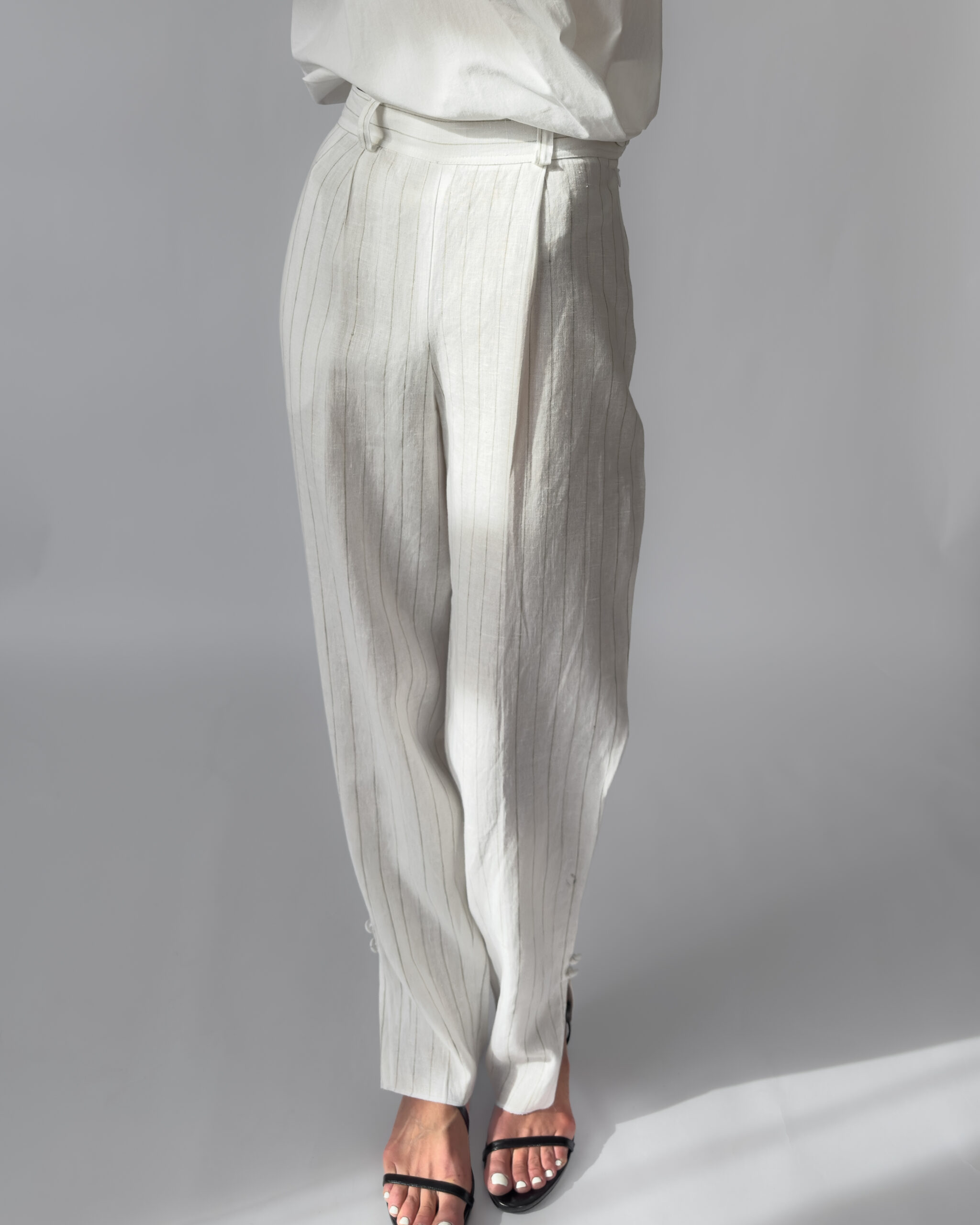Pinstriped Linen Trousers | White