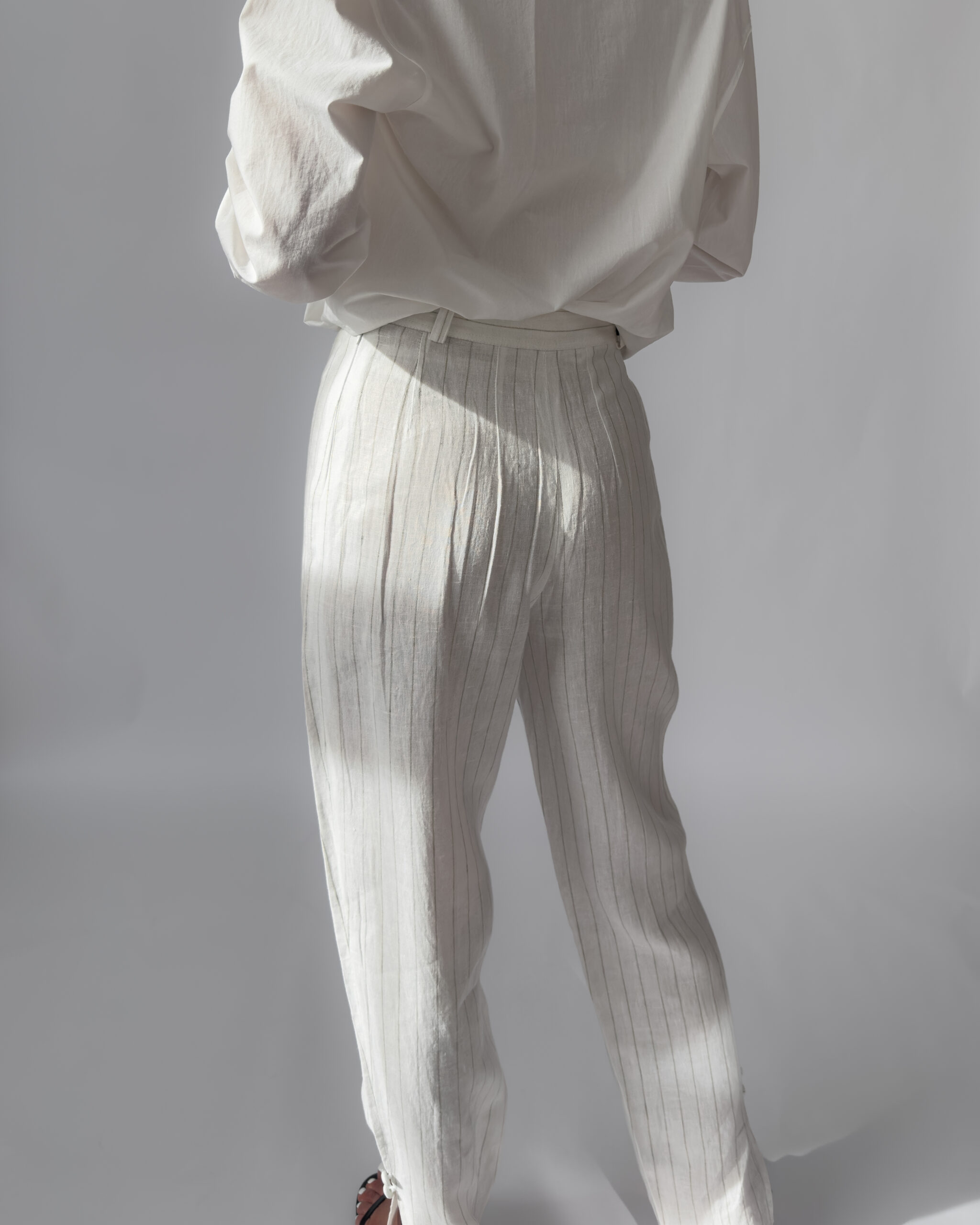 Pinstriped Linen Trousers | White