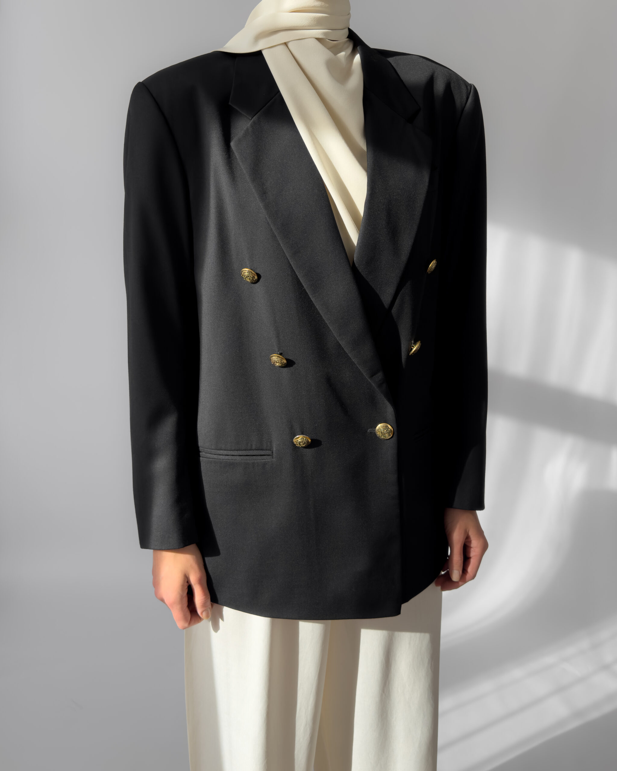 Double Breasted Tailored Wool Blazer | Black