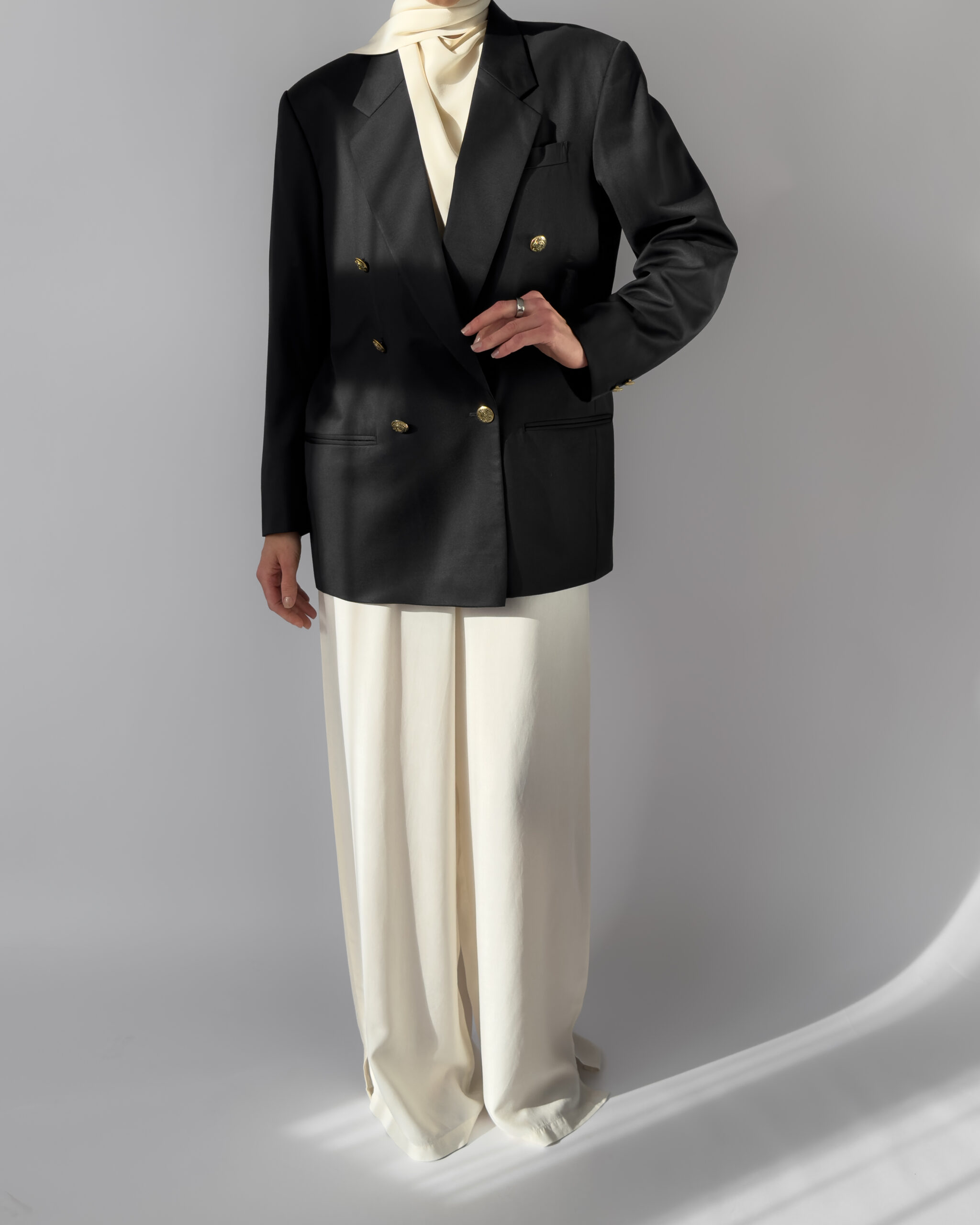Double Breasted Tailored Wool Blazer | Black