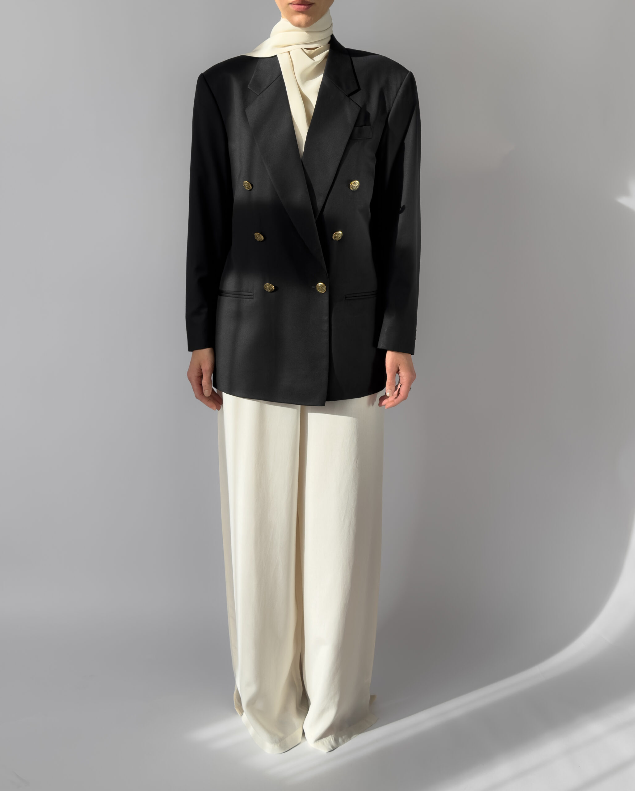 Double Breasted Tailored Wool Blazer | Black