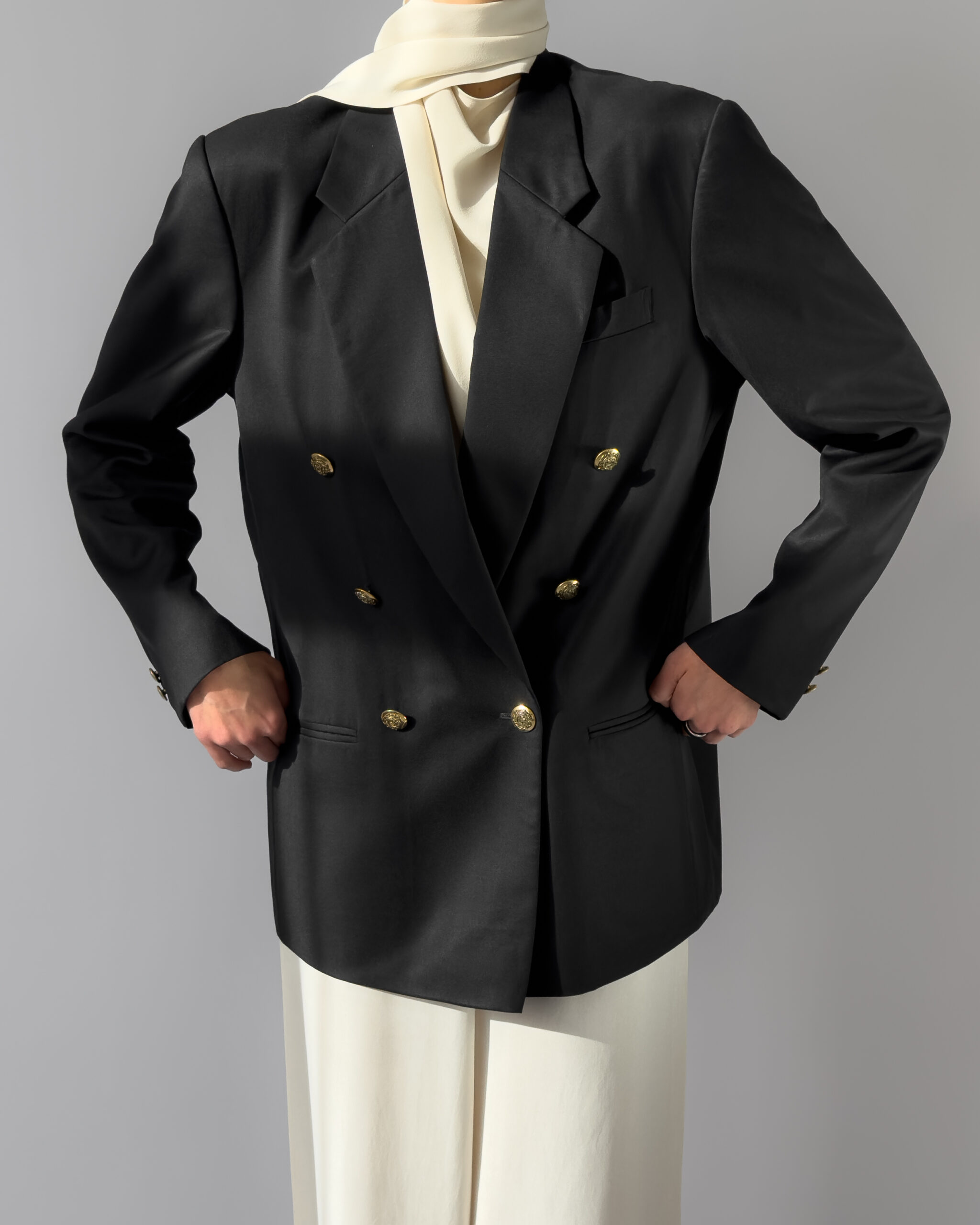 Double Breasted Tailored Wool Blazer | Black