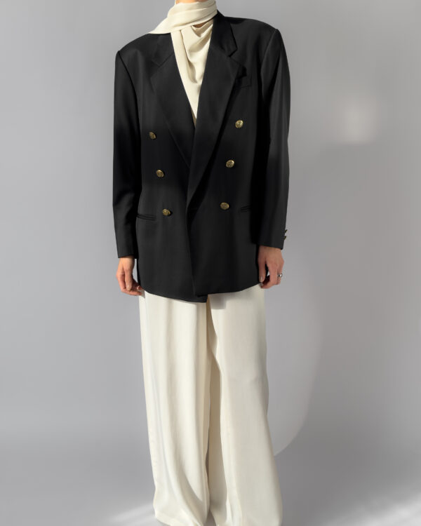 Double Breasted Tailored Wool Blazer | Black