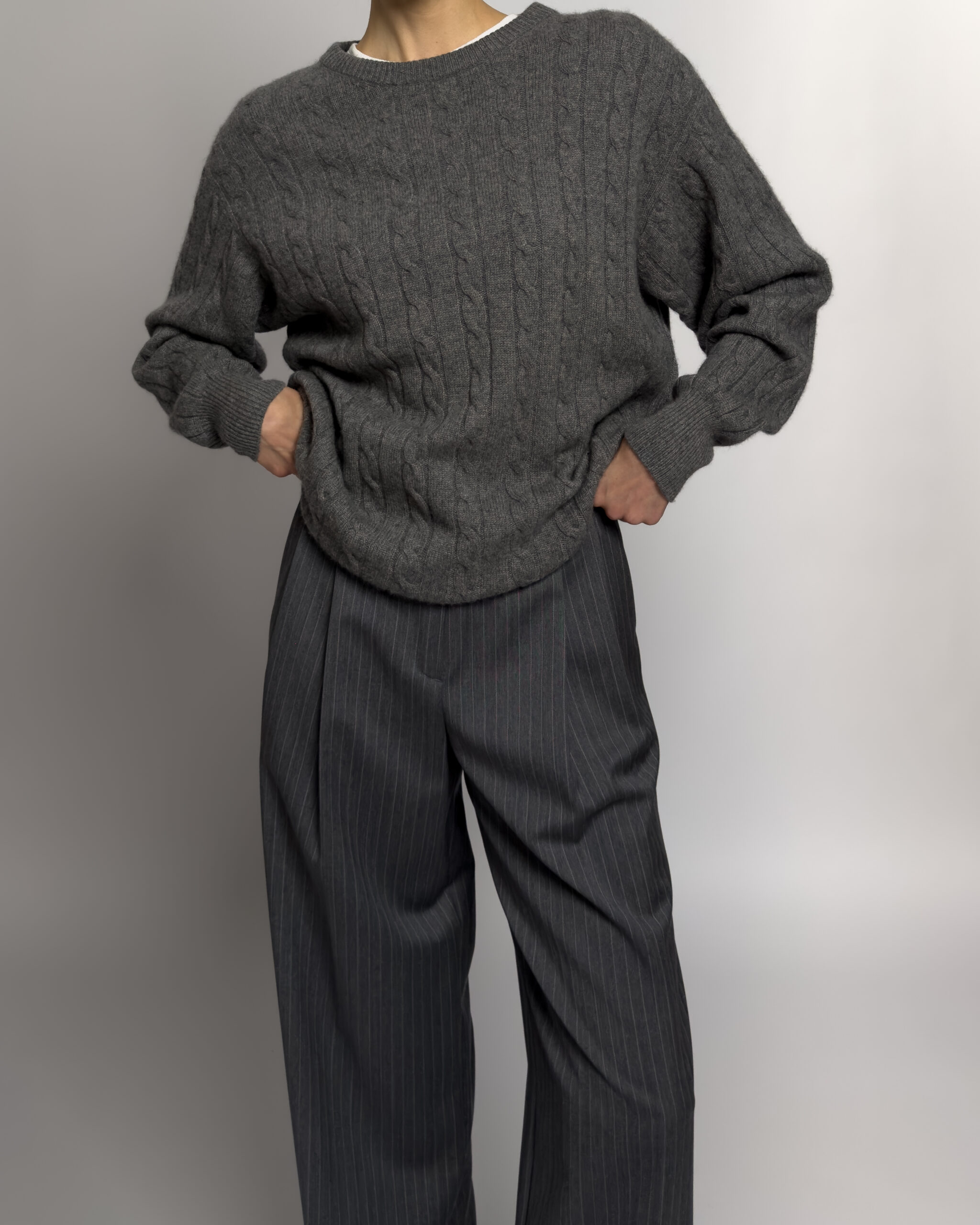 Pure Cashmere Cable Knit Sweater | Grey