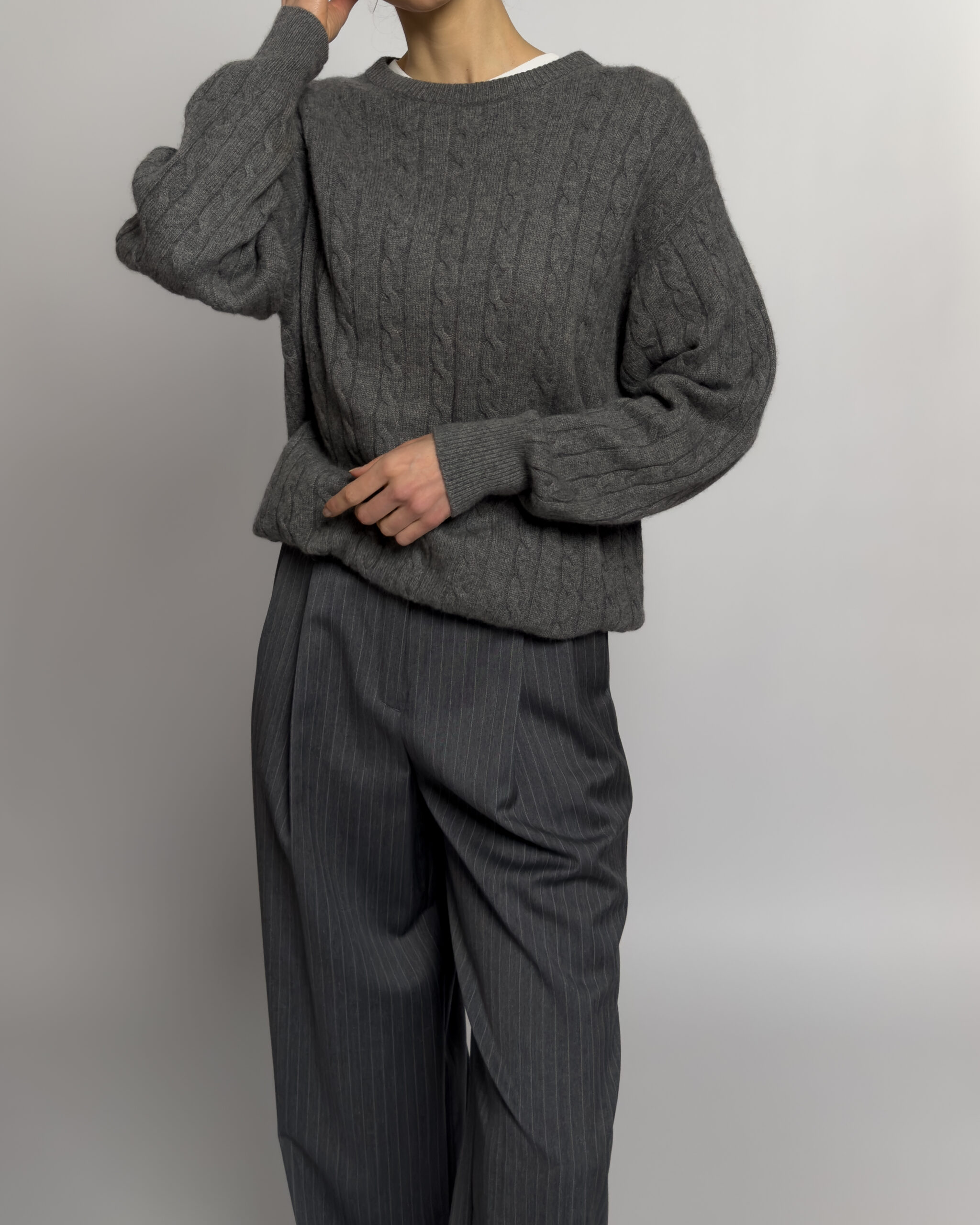 Pure Cashmere Cable Knit Sweater | Grey