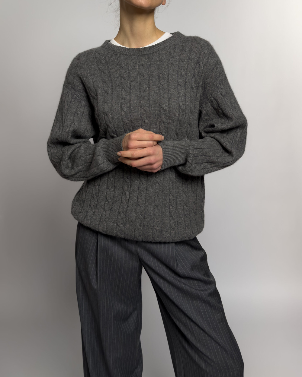 Pure Cashmere Cable Knit Sweater | Grey