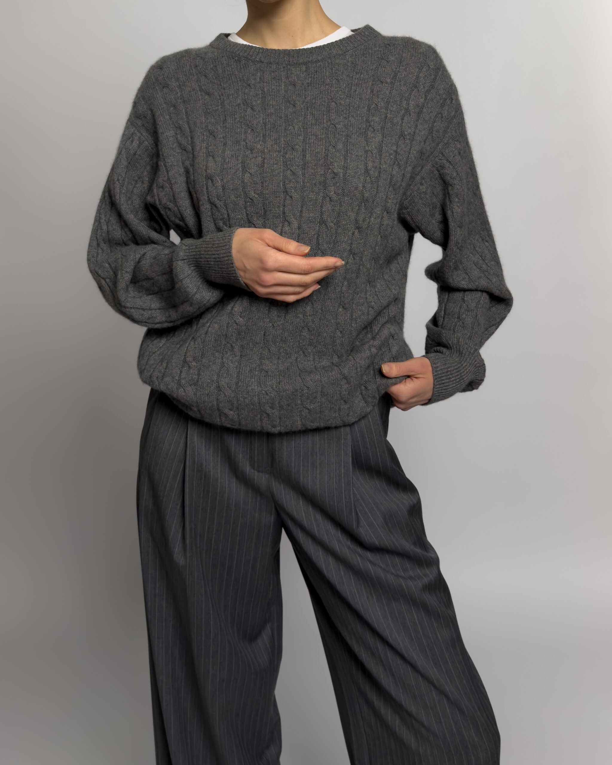 Pure Cashmere Cable Knit Sweater | Grey