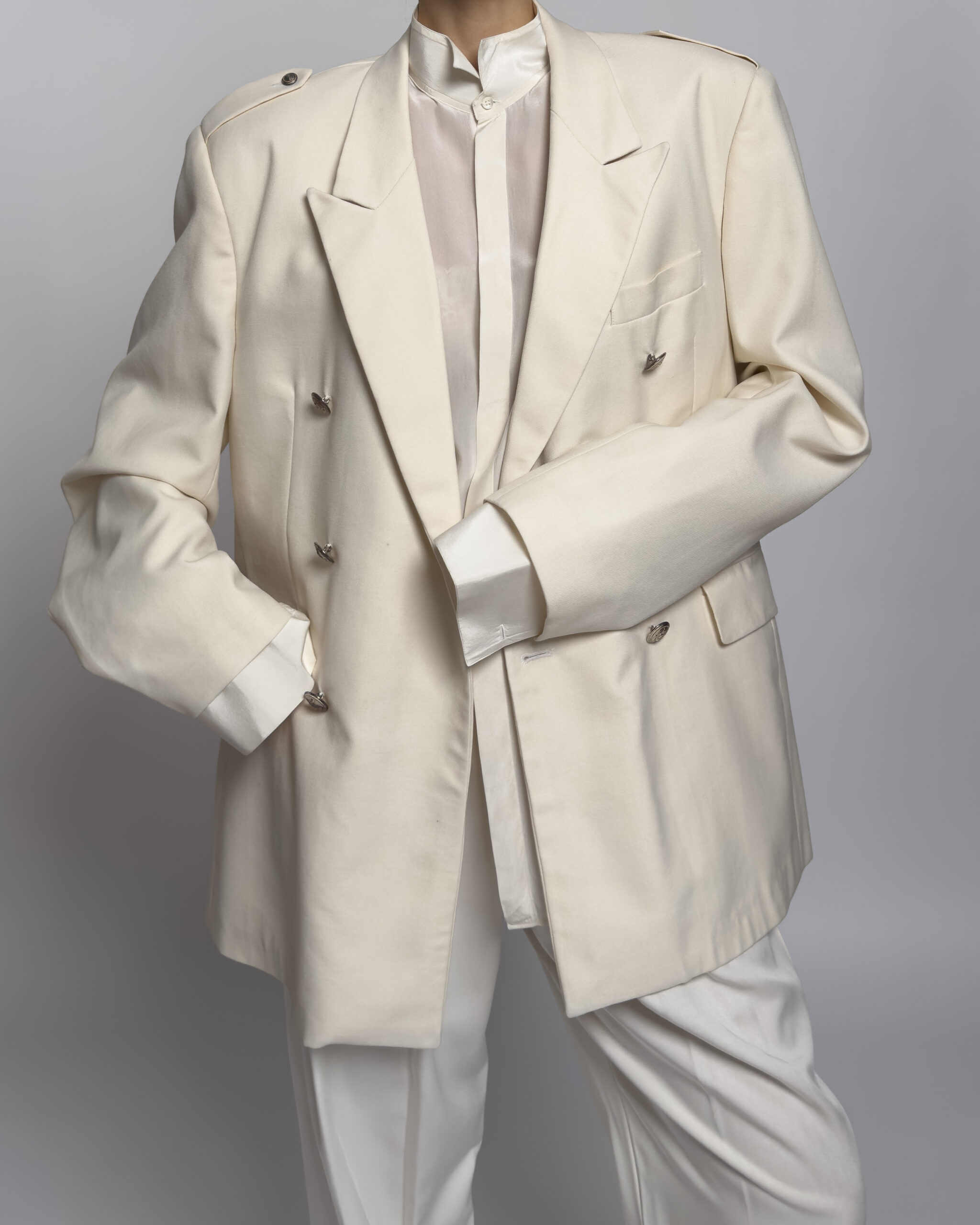 Double-Breasted Wool Blazer | Cream White