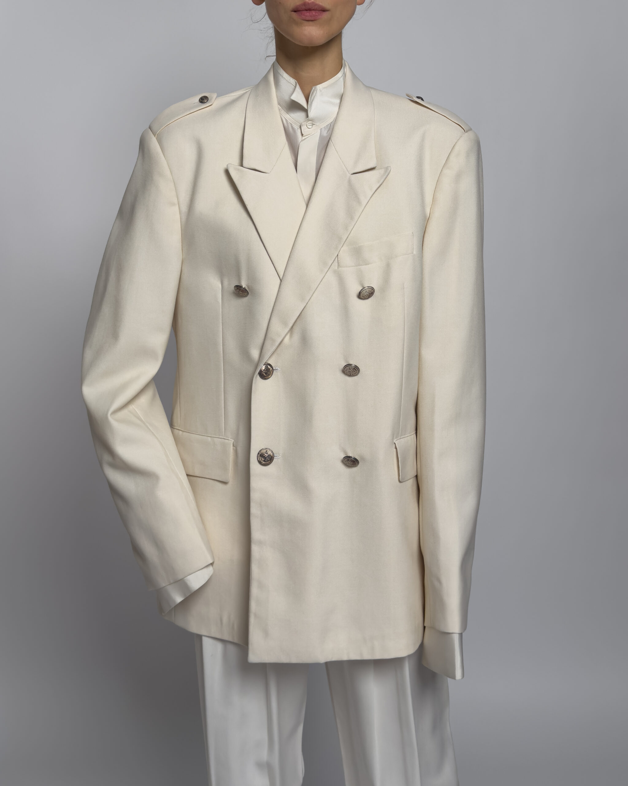 Double-Breasted Wool Blazer | Cream White