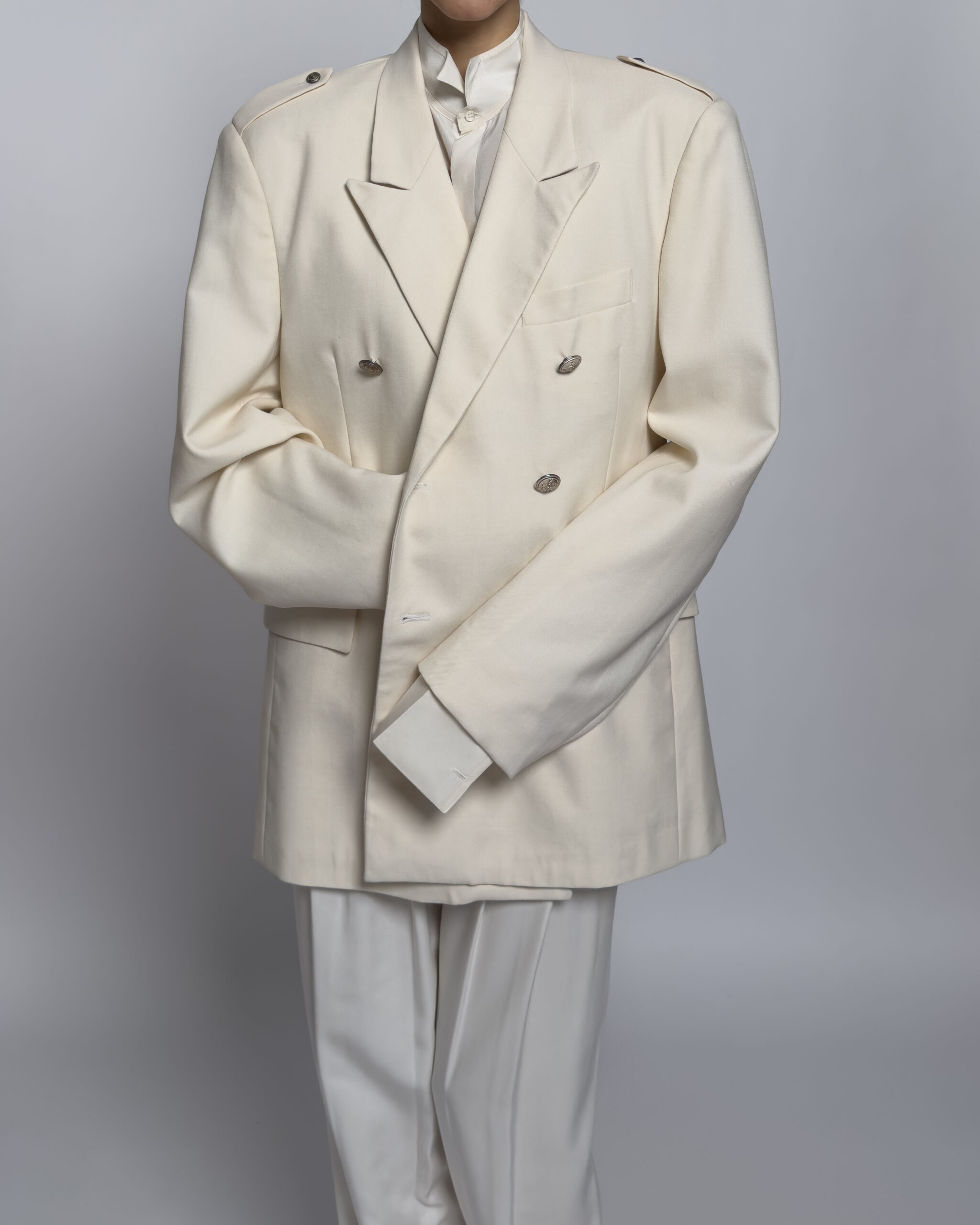 Double-Breasted Wool Blazer | Cream White