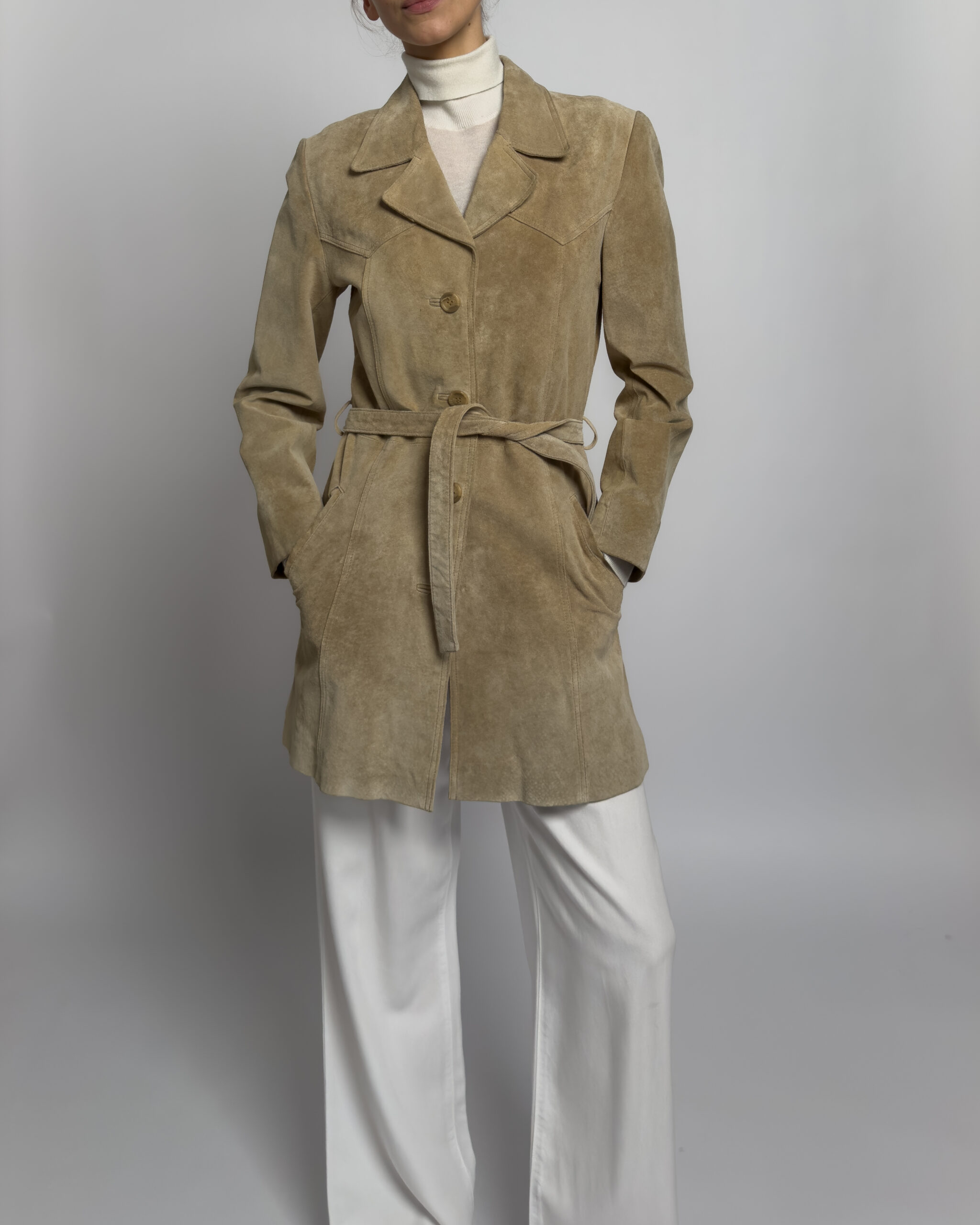 Saki Suede Leather Coat | Light Beige