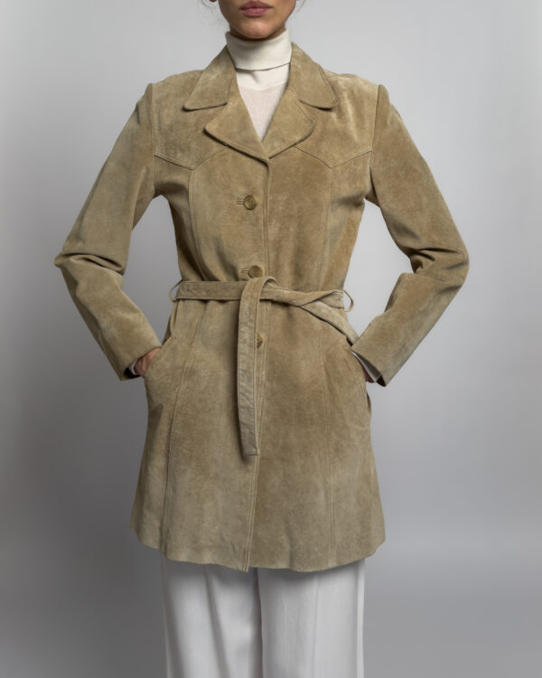 Saki Suede Leather Coat | Light Beige