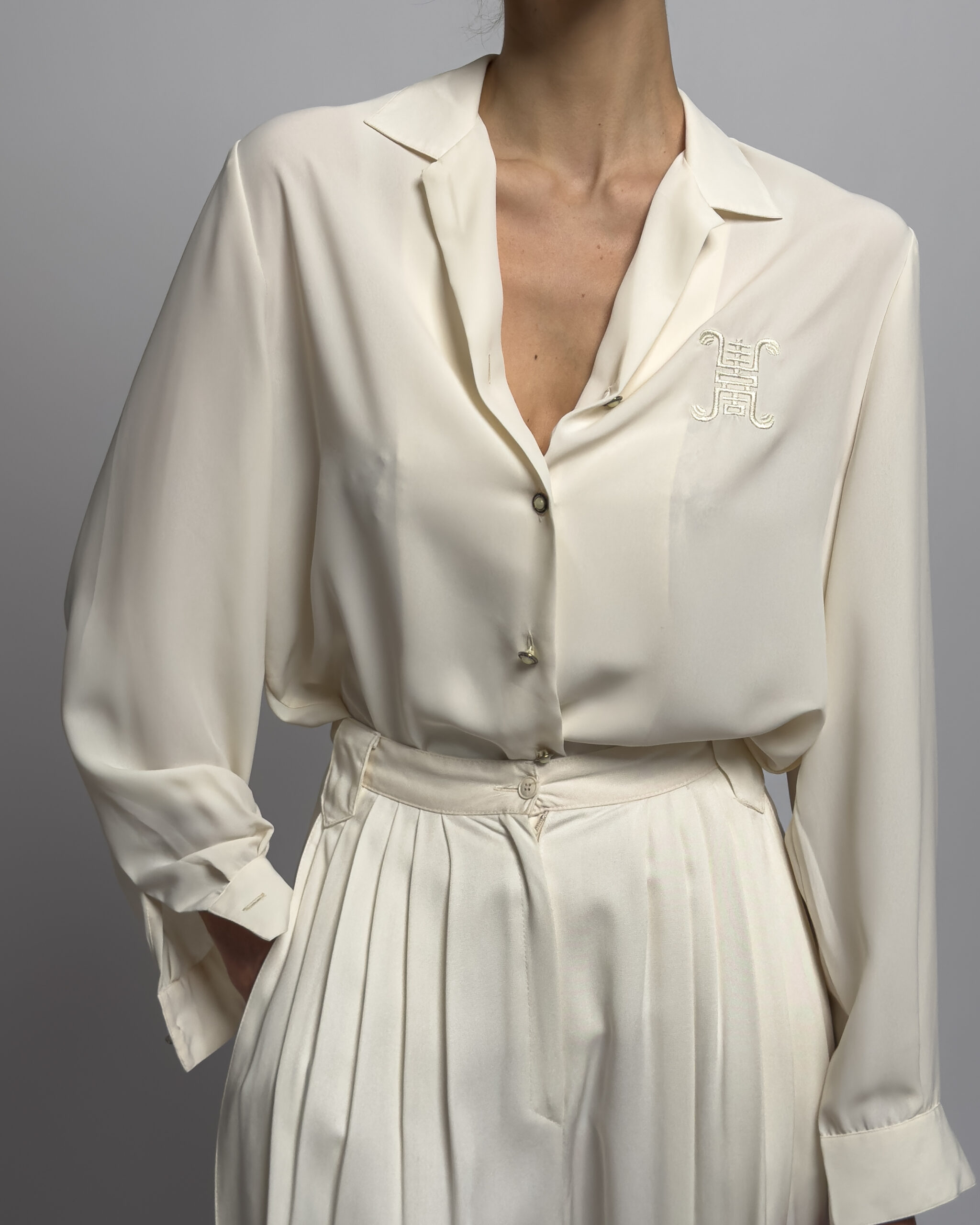 Long Sleeve Silky Blouse | Cream White