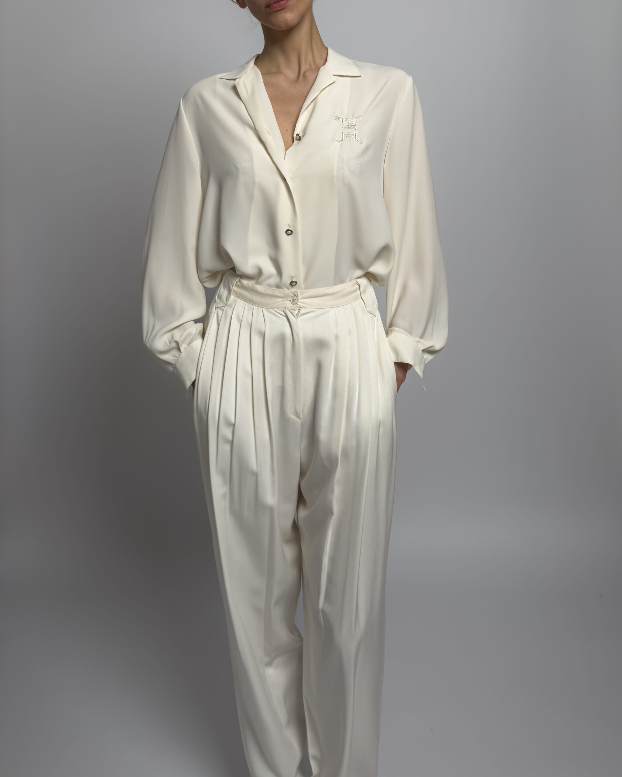 Long Sleeve Silky Blouse | Cream White