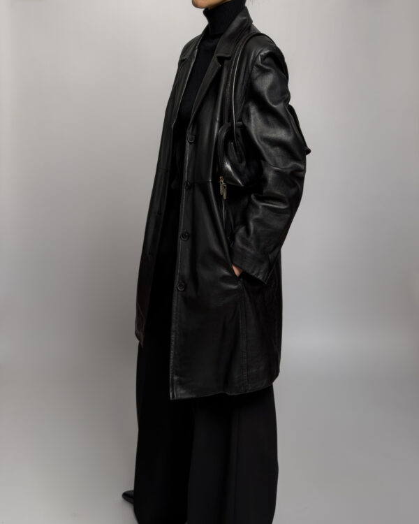 Sleek Leather Coat | Black