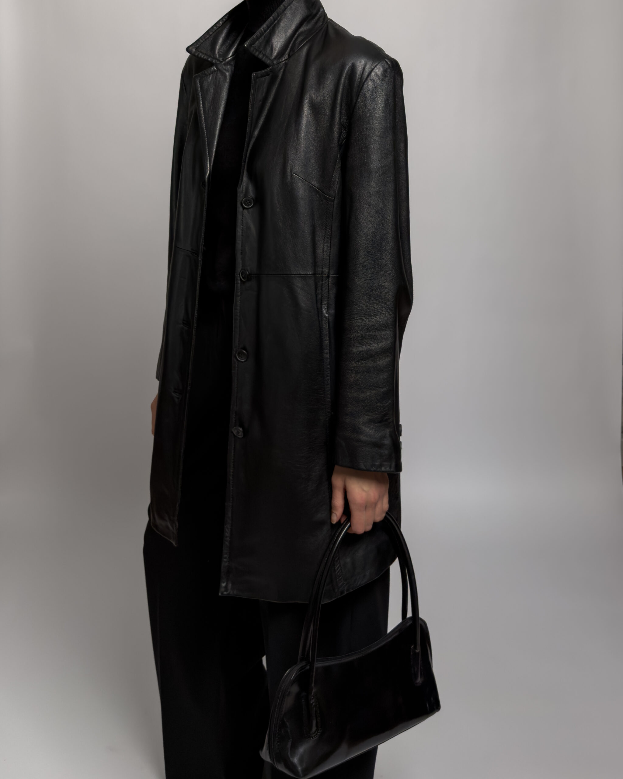 Sleek Leather Coat | Black