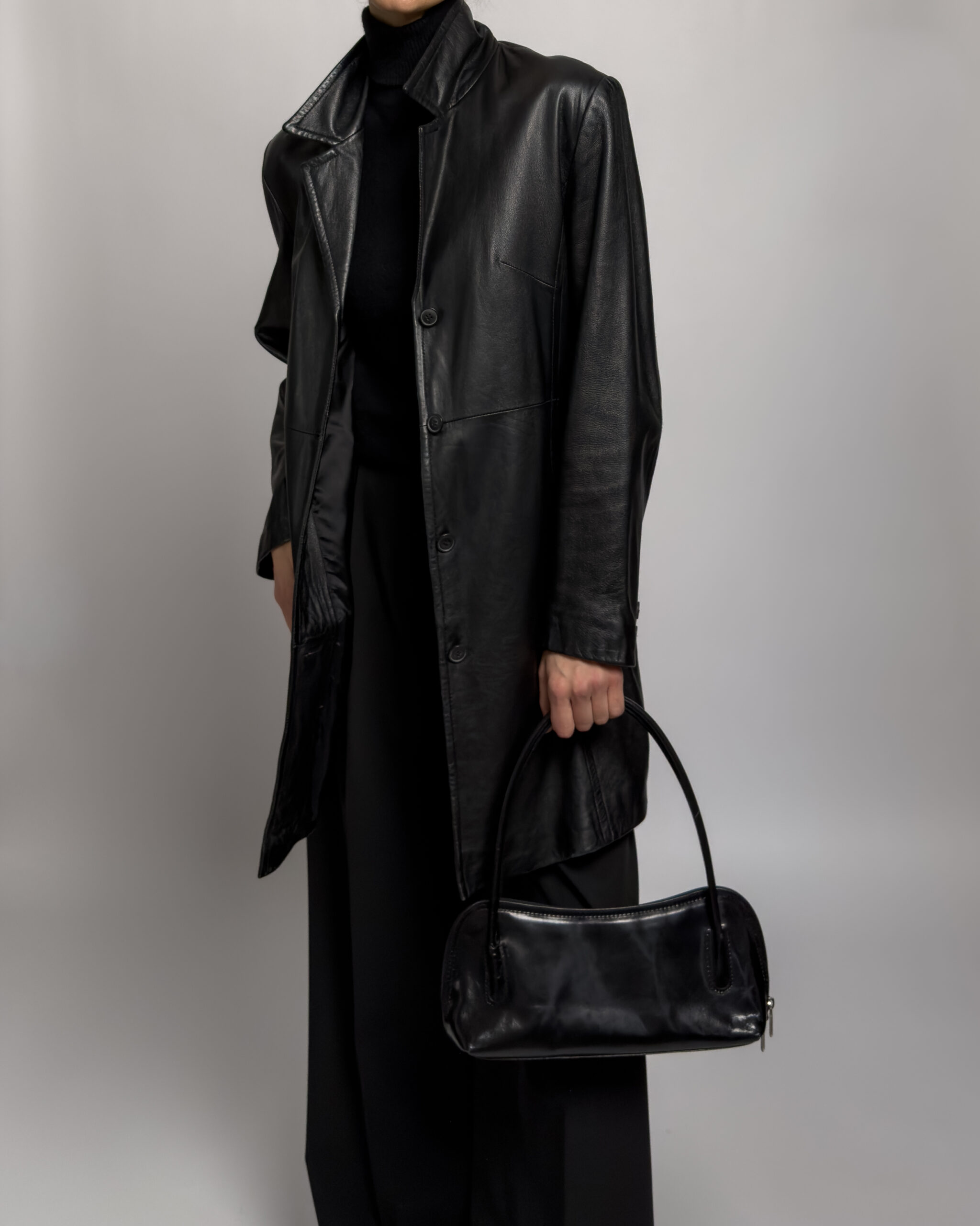 Sleek Leather Coat | Black