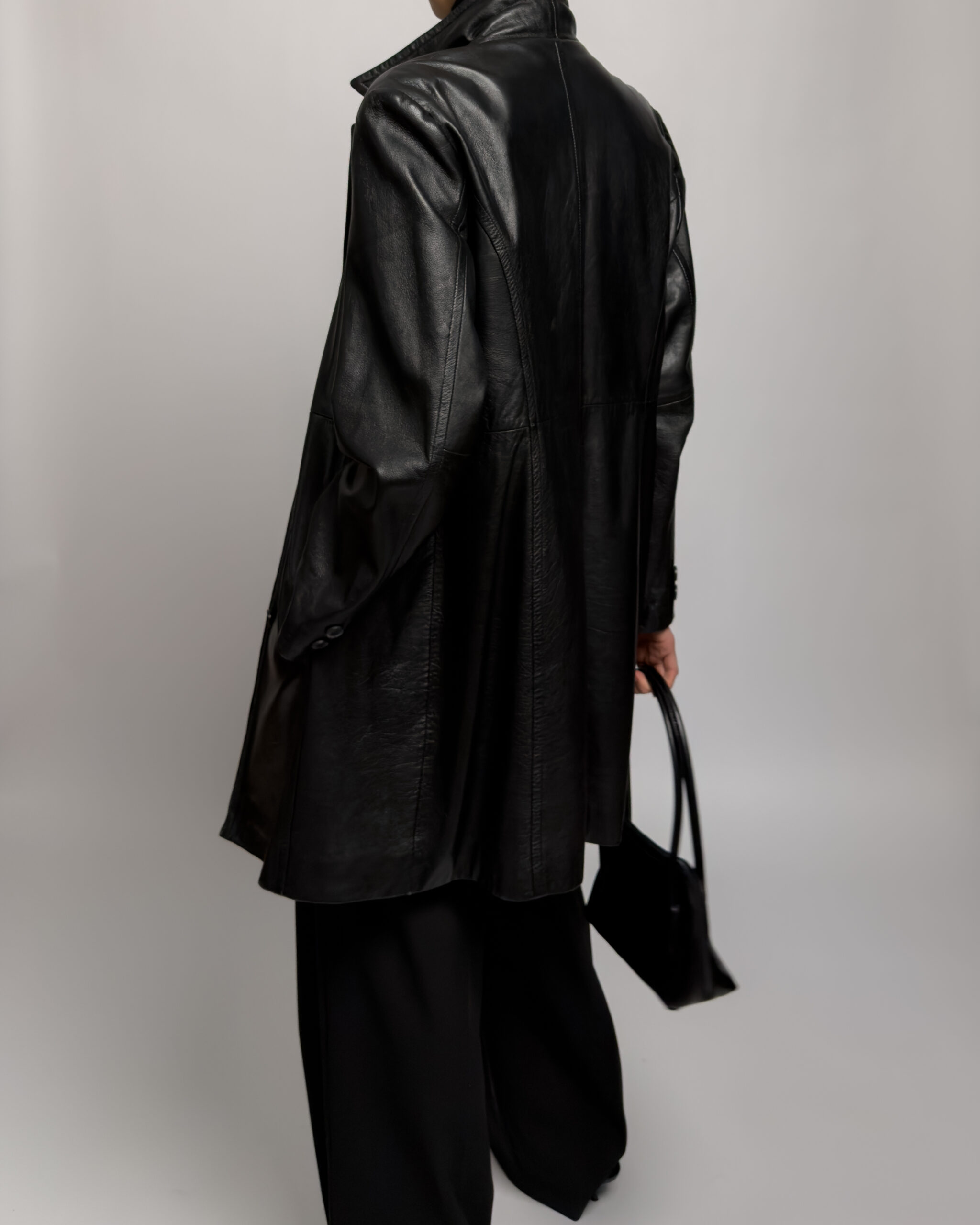 Sleek Leather Coat | Black