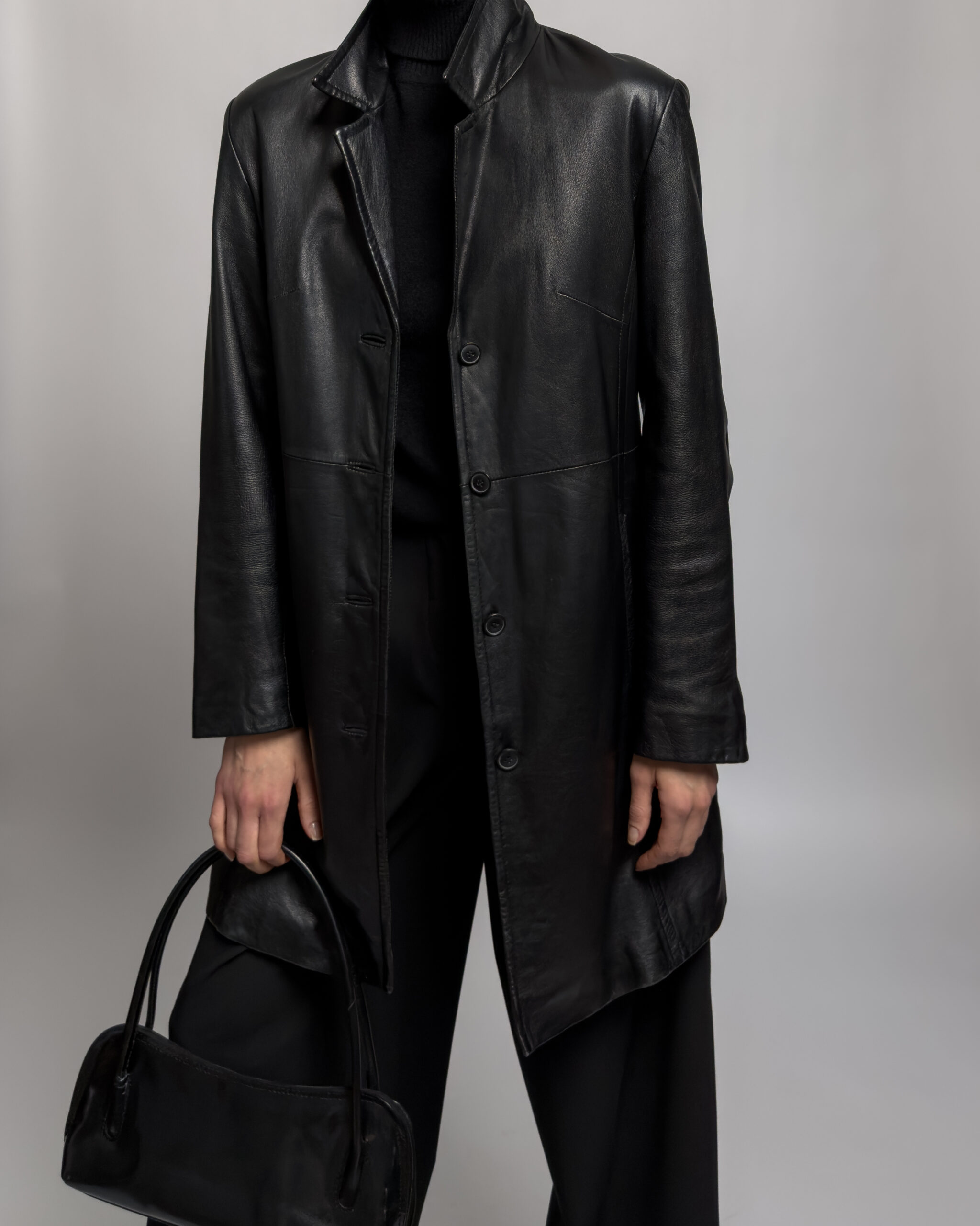 Sleek Leather Coat | Black