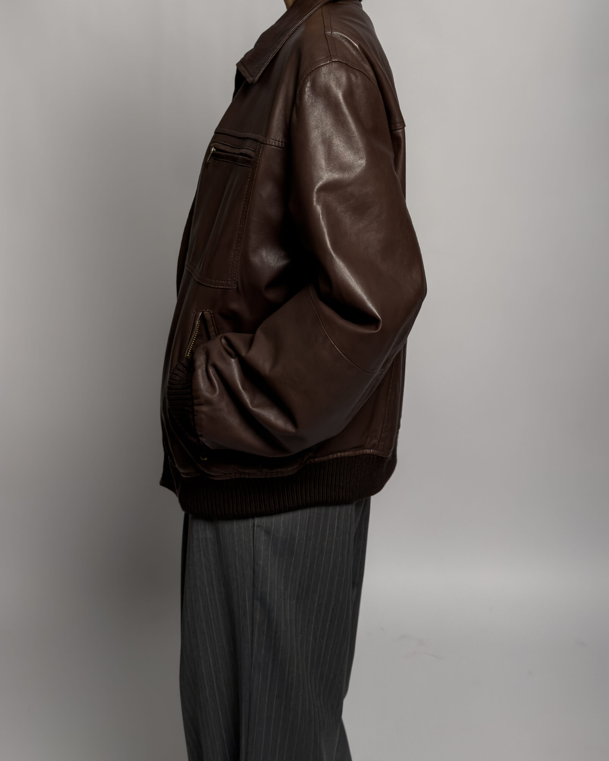 Leather Bomber Jacket | Brown