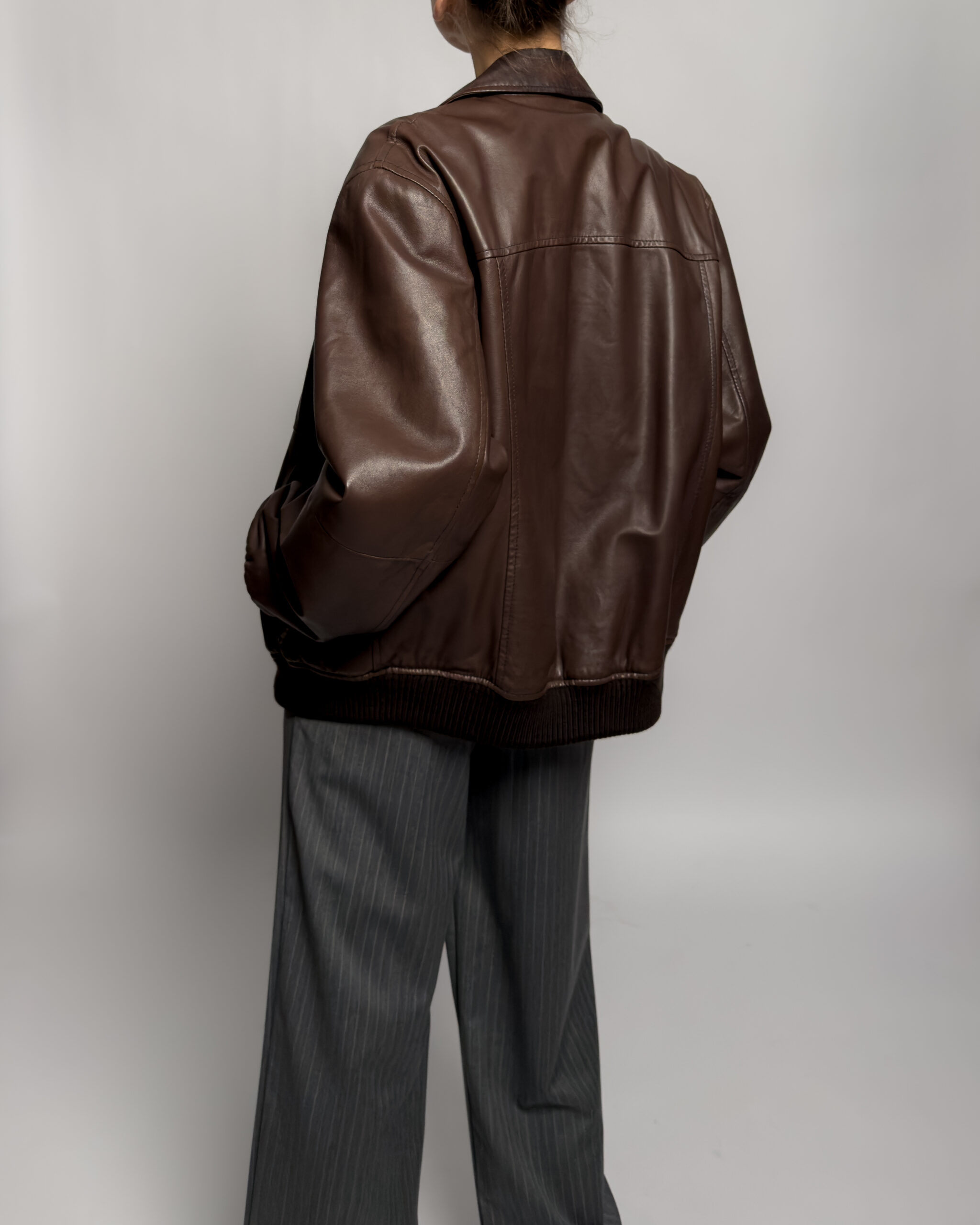 Leather Bomber Jacket | Brown
