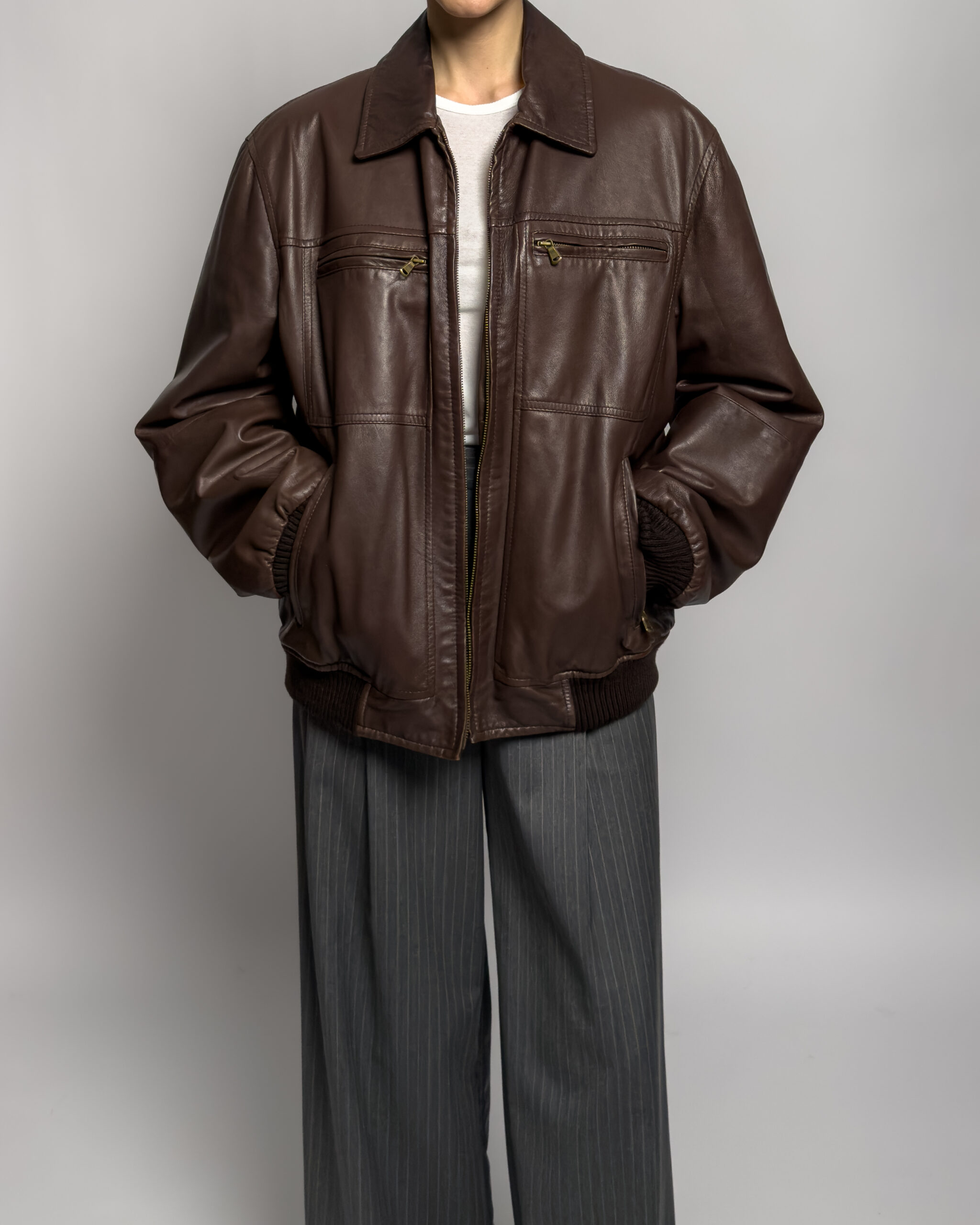 Leather Bomber Jacket | Brown