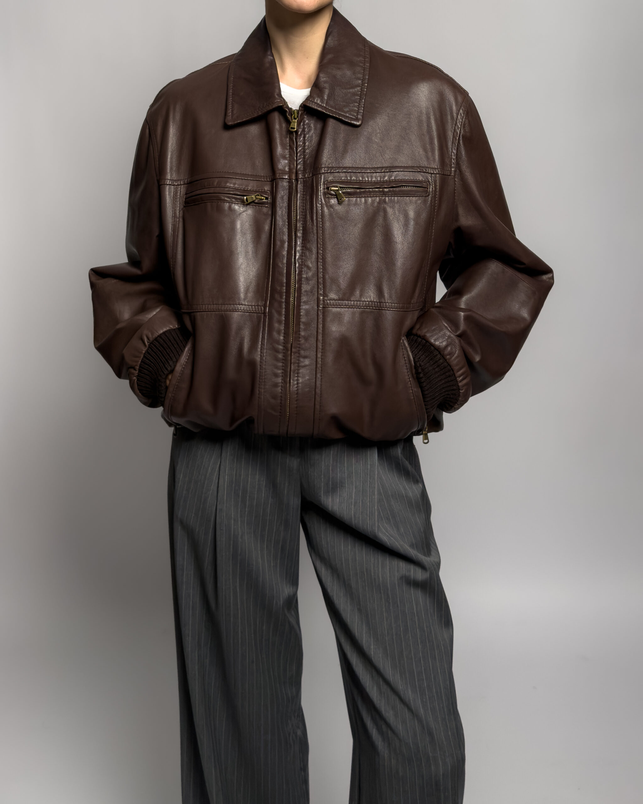 Leather Bomber Jacket | Brown