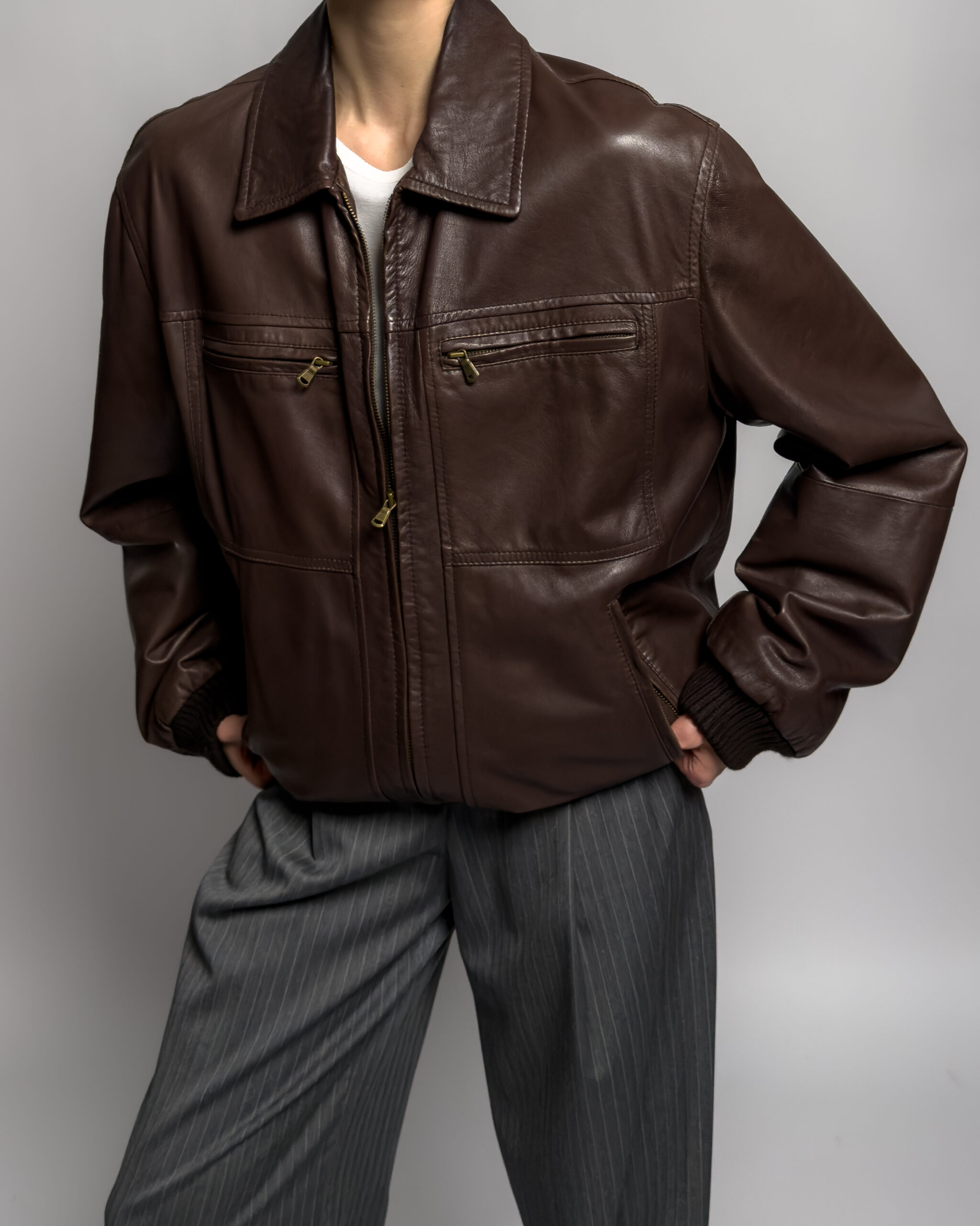 Leather Bomber Jacket | Brown
