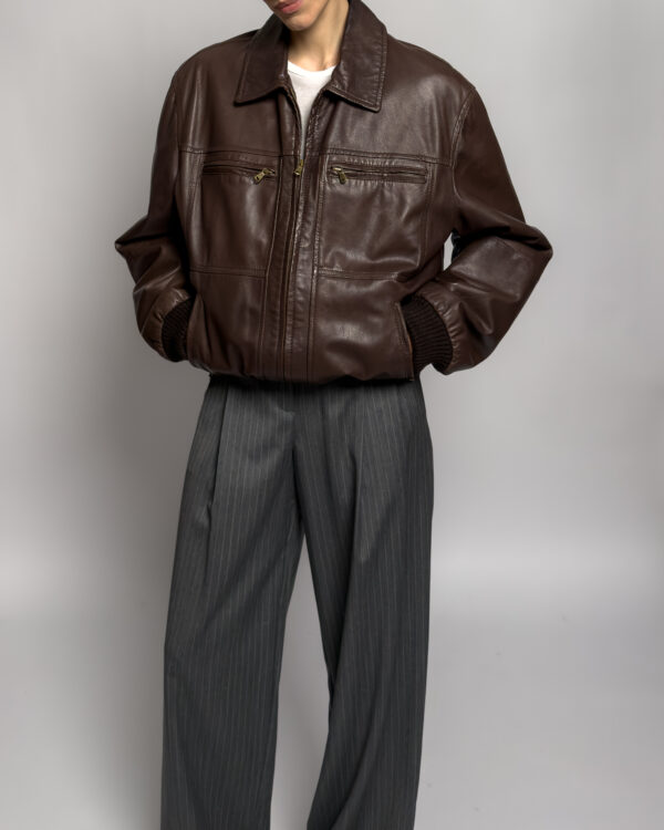 Leather Bomber Jacket | Brown