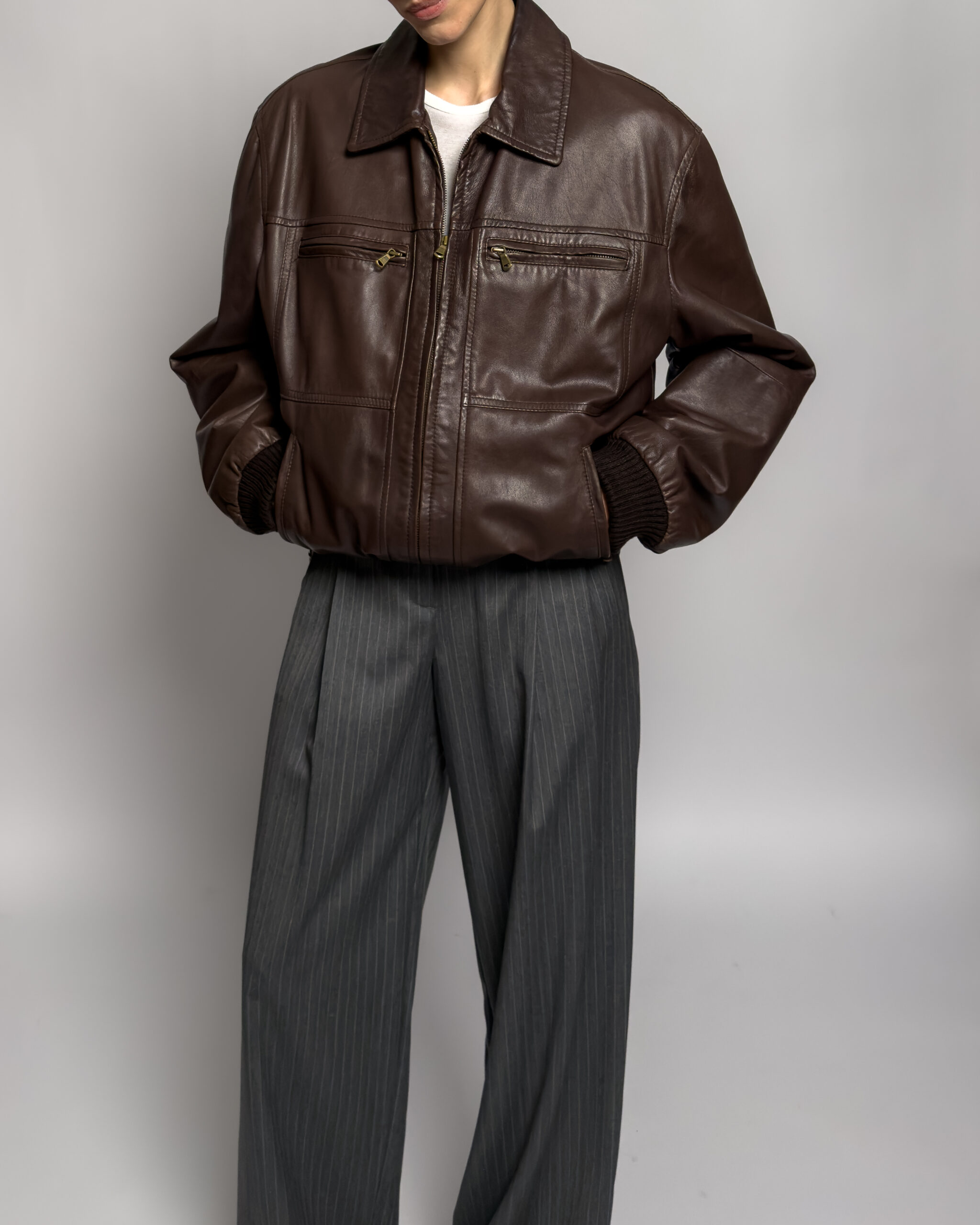 Leather Bomber Jacket | Brown