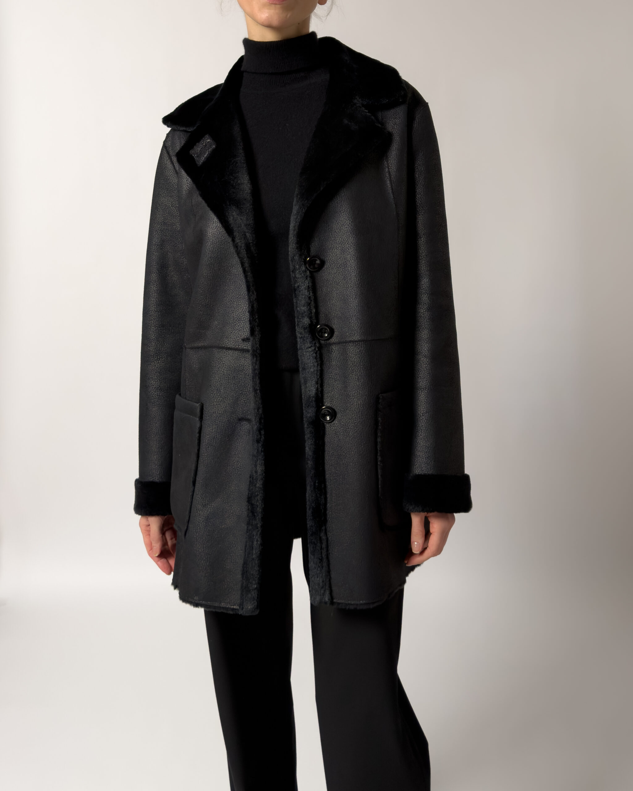 Faux Shearling Coat | Black