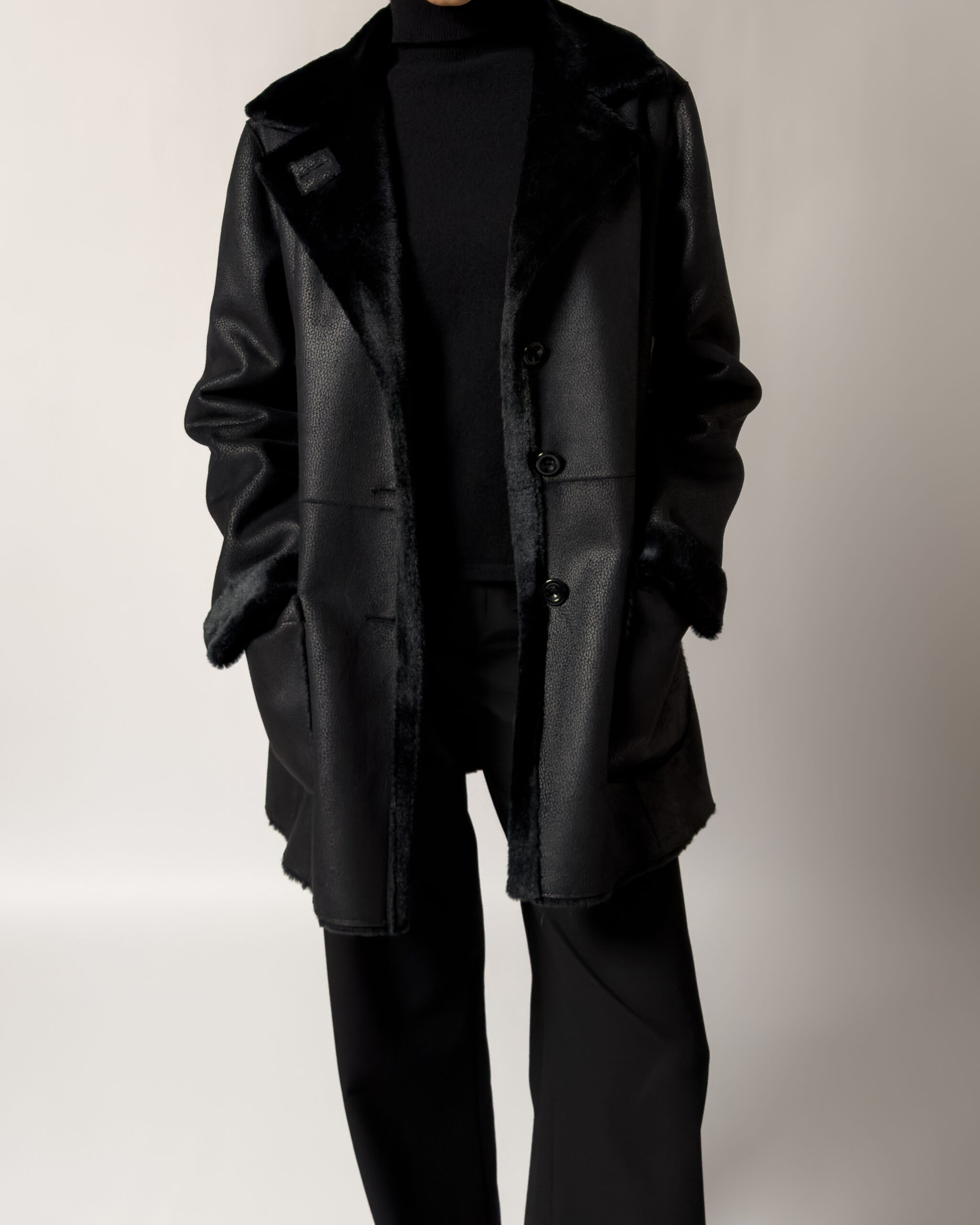 Faux Shearling Coat | Black