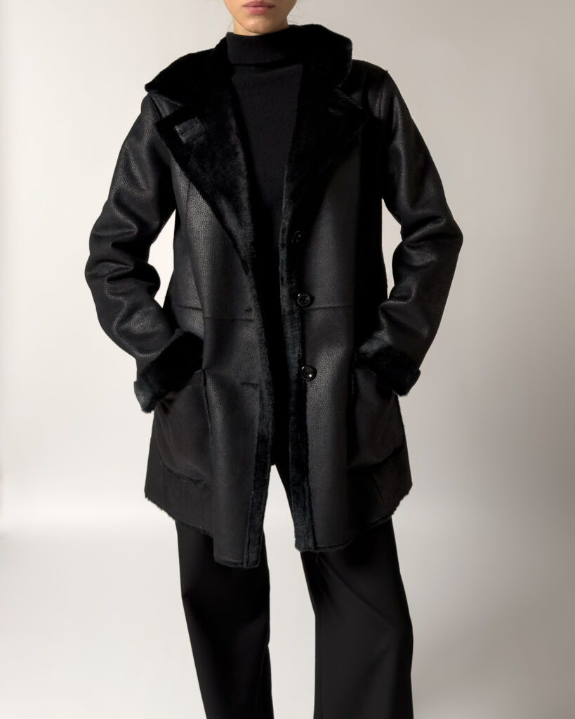 Faux Shearling Coat | Black