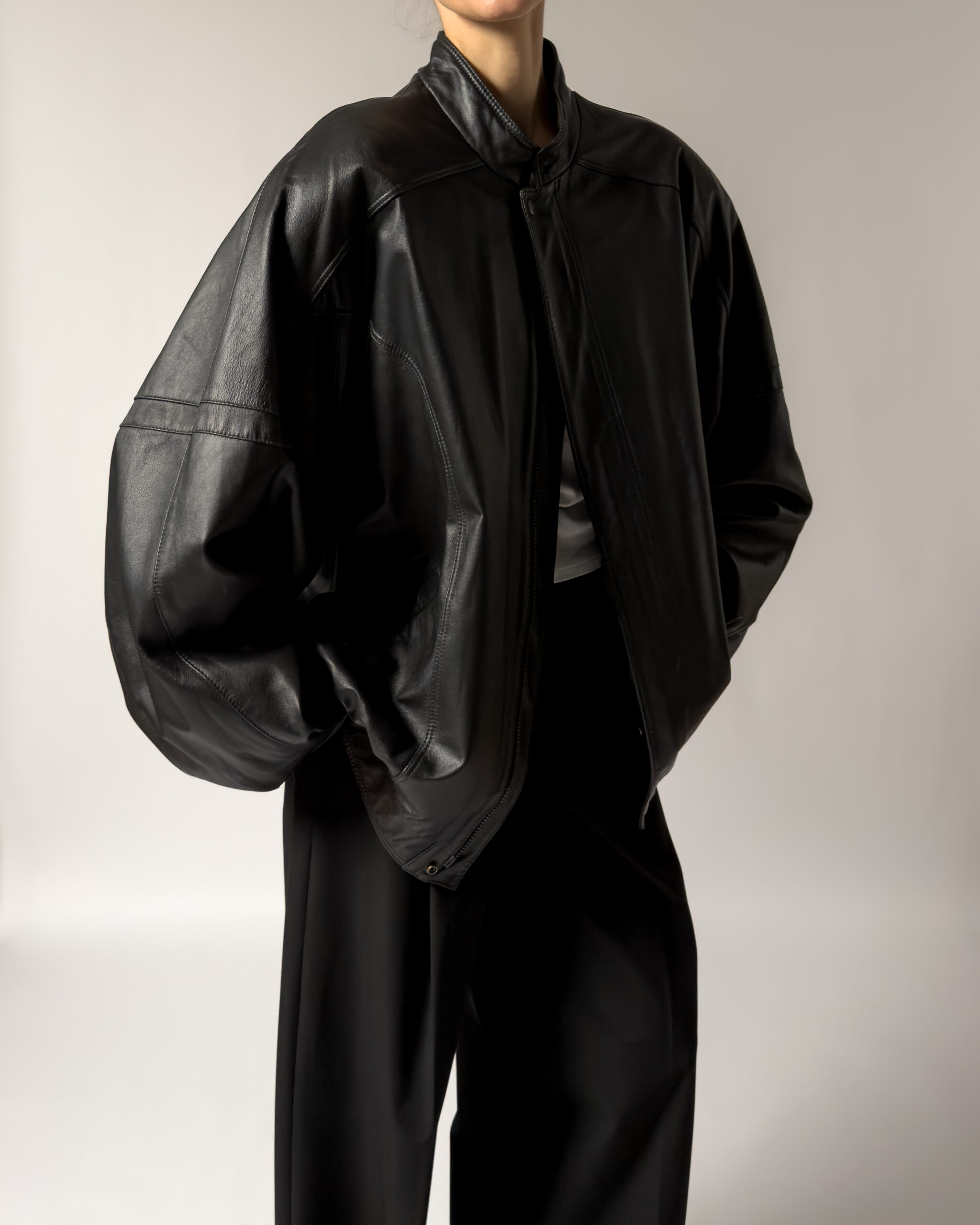 Leather Bomber Jacket | Black