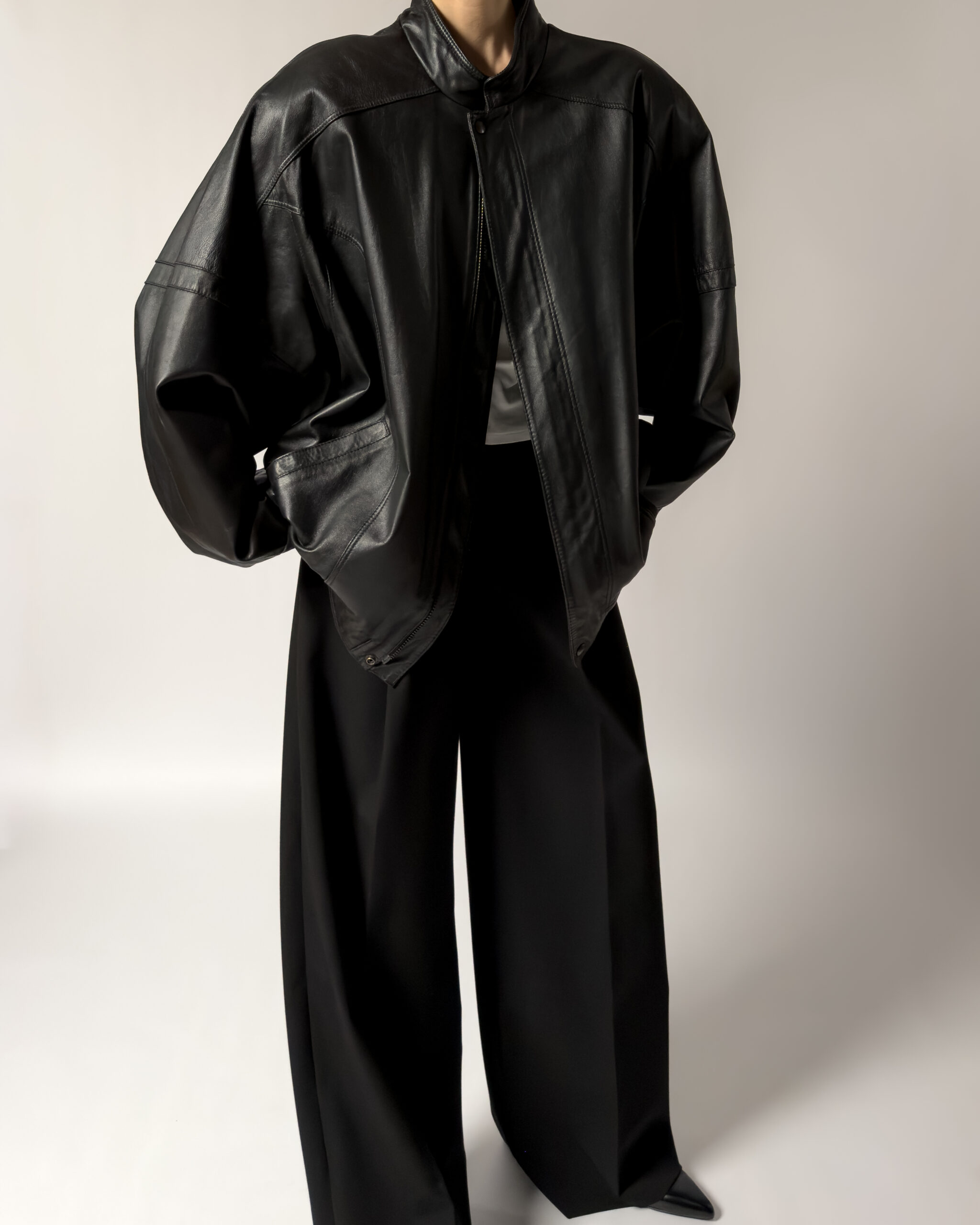 Leather Bomber Jacket | Black