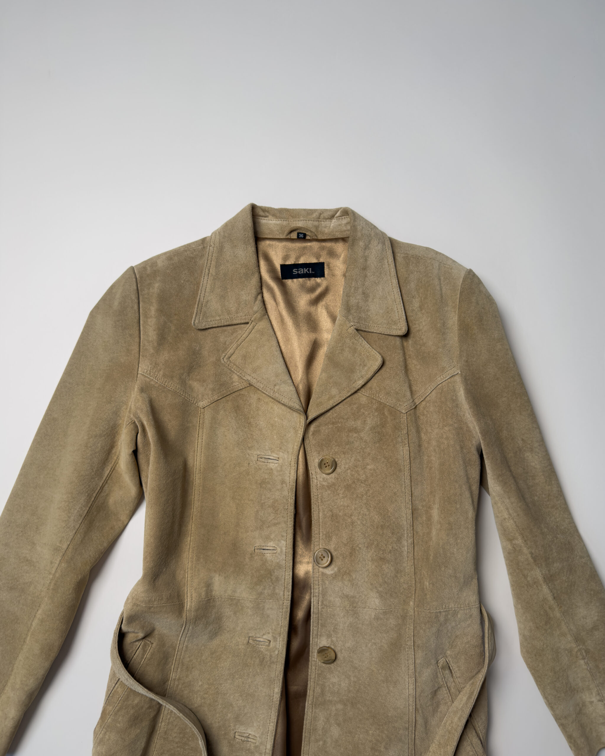 Saki Suede Leather Coat | Light Beige