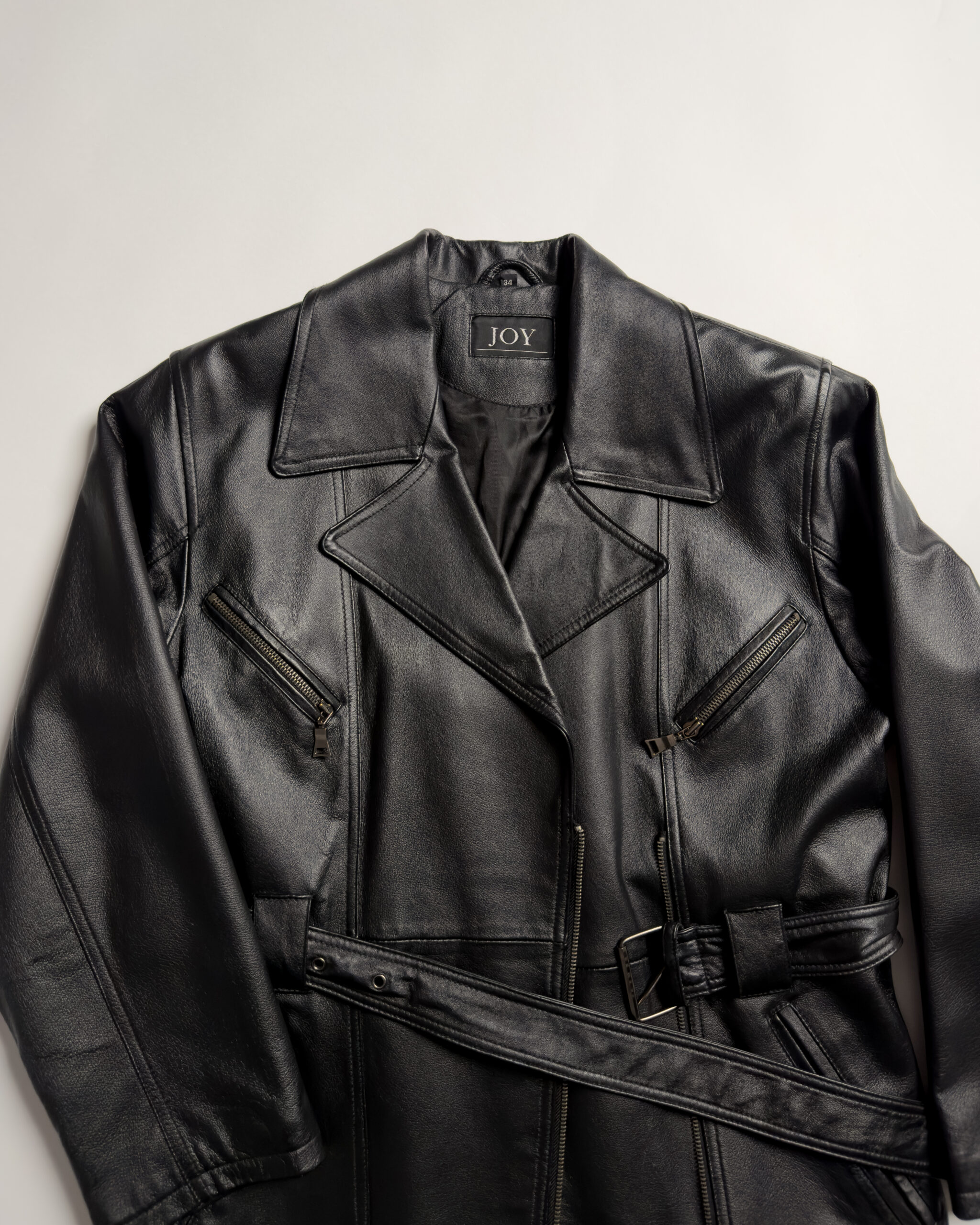 Vintage Leather Belted Jacket | Black